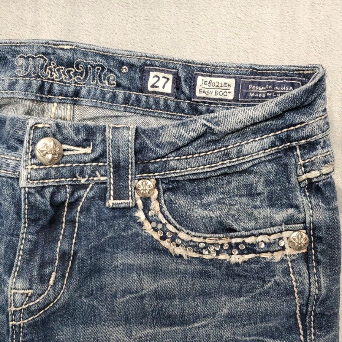 Miss Me VINTAGE MissMe Jeans Womens 27 Faded Whiskered Blue Denim Boot Cut Thick Stitch Cowboy Shirt? Size 27" / US 4 / IT 40 - 4 Thumbnail
