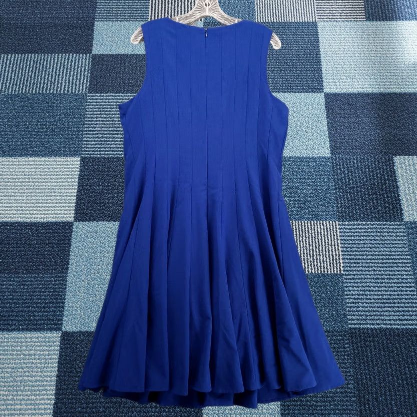 Ellen Tracy Ellen Tracy Dress Womens 14W Plus Blue Fit & Flare Sleeveless Pleated Stretch Knee Length Zipper Cap Sleeve Round Neck Business Casual Party Womens Size XL / US 12-14 / IT 48-50 - 1 Thumbnail