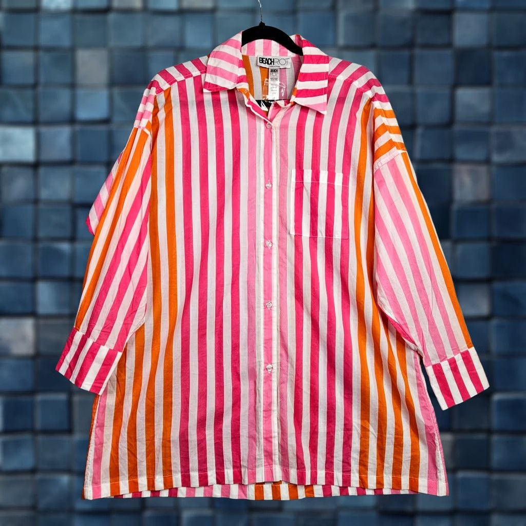 Beach Riot Beach Riot Shirt S/M Multicolor Cotton Blend Button Down Striped Casual Womens Size S / US 4 / IT 40 - 1 Thumbnail