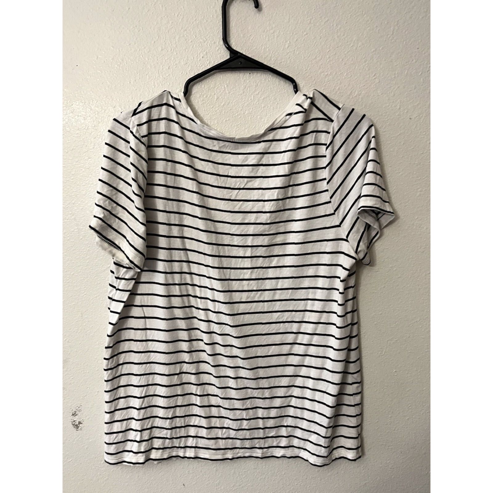 Vintage A New Day T-Shirt Shirt Women L White Striped Round Neck Short Sleeve Casual Easy Care Size L / US 10 / IT 46 - 3 Thumbnail