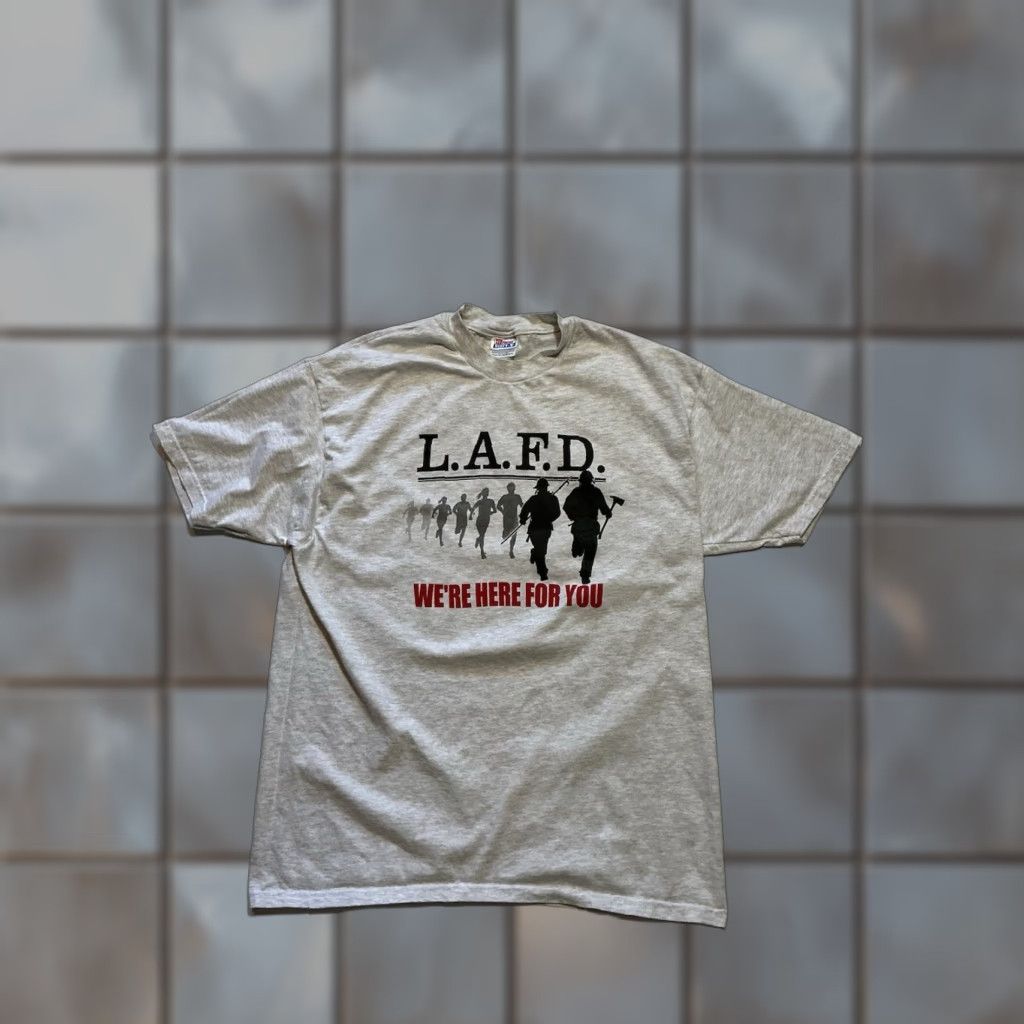 Hanes VINTAGE LAFD T-Shirt Hanes Gray XL Firefighters Training Graphic Mens Size US XL / EU 56 / 4 - 1 Thumbnail
