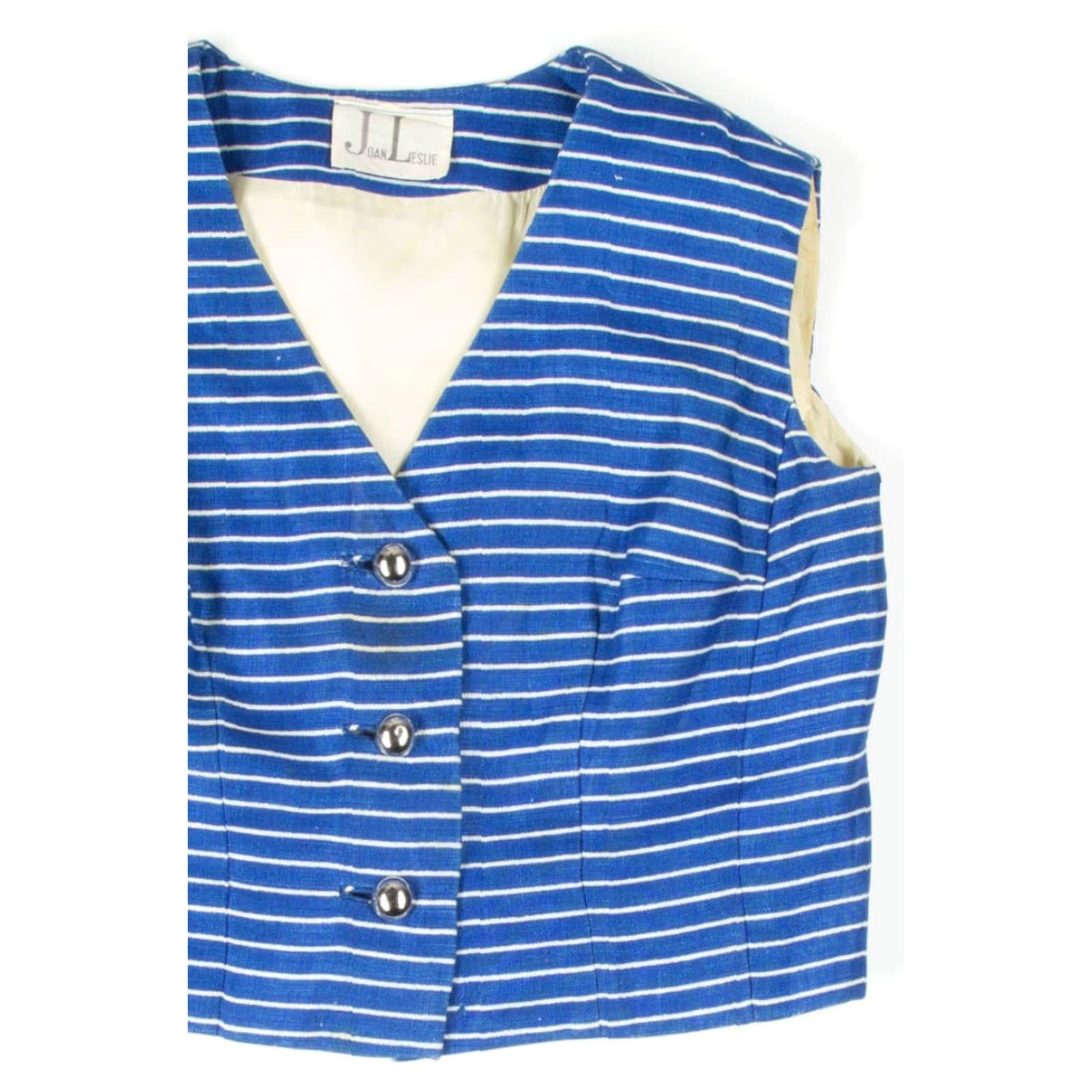 Vintage VINTAGE Joan Leslie Blue Striped Crop Vest Sleeveless Button Down Medium Shirt Womens Size US M / EU 48-50 / 2 - 3 Thumbnail
