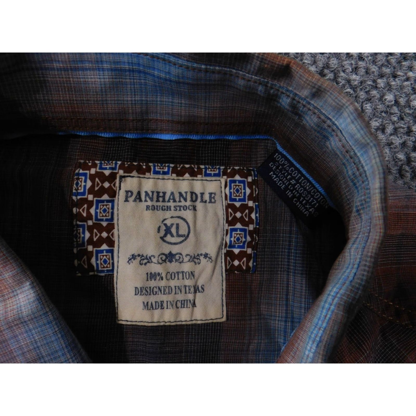 Vintage Panhandle Rough Stock Shirt Mens XL Brown Blue Plaid Pearl Snap Western Rodeo Shirt Size US XL / EU 56 / 4 - 7 Thumbnail