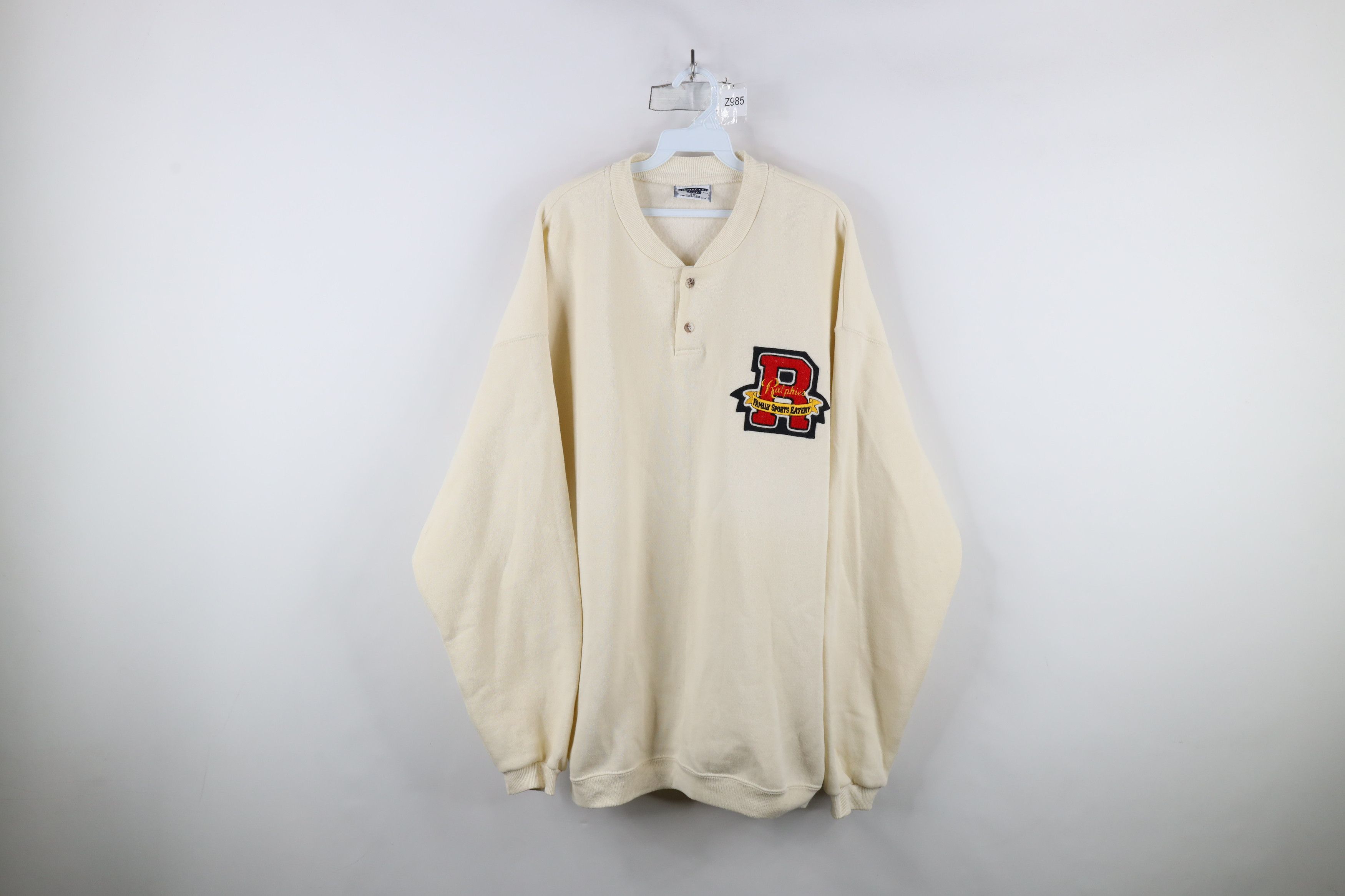 Vintage Vintage 90s Ralphies Eatery Henley Sweatshirt Cream USA Size US XXL / EU 58 / 5 - 1 Thumbnail