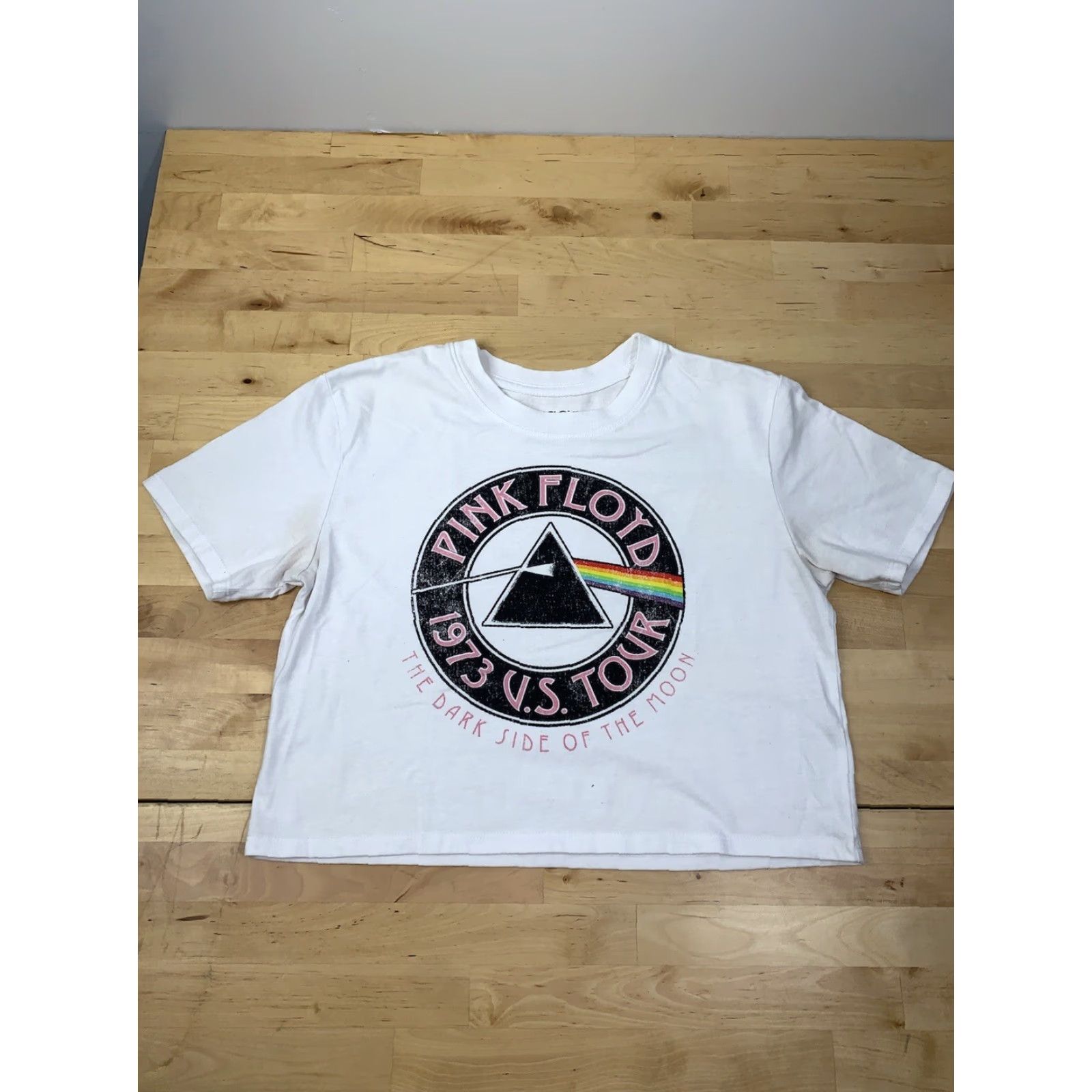 Vintage Pink Floyd 1973 U.S. Tour The Dark Side Of The Moon White Sz S Crop Top #2390 Size S / US 4 / IT 40 - 3 Thumbnail