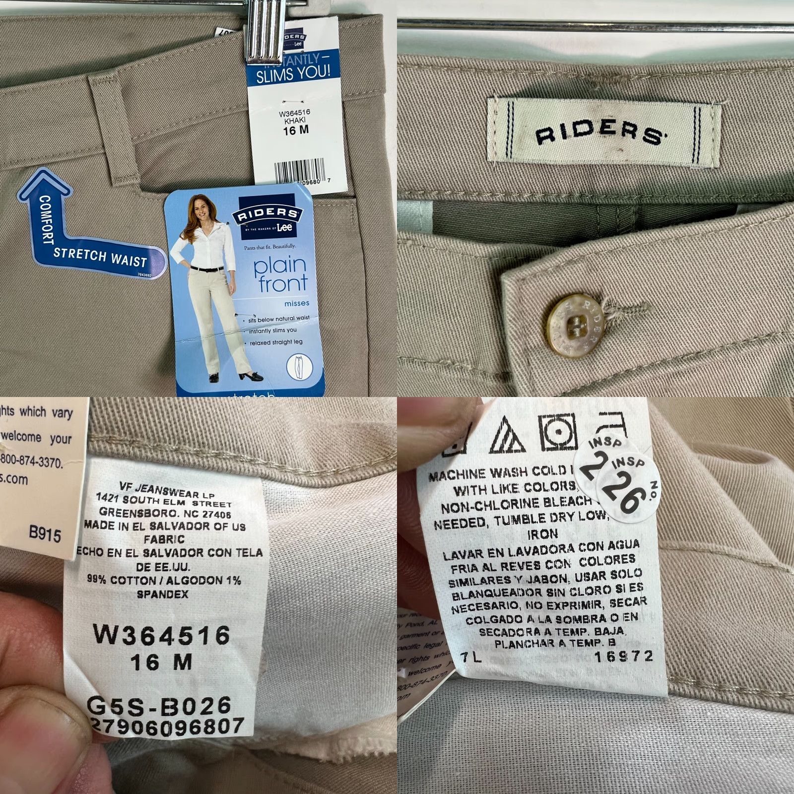 Vintage Riders Chino Pants Brown 16 Regular Stretch Waist Relaxed Straight Leg Women NWT- US A Seller Size 38" / US 16 / IT 52 - 8 Thumbnail