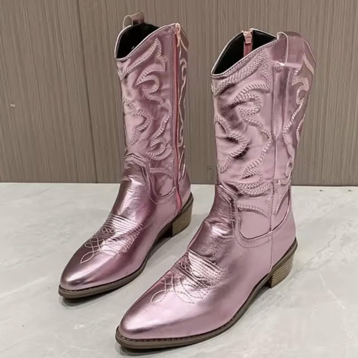 Other New Metallic Pink Mid-Calf Chunky Heel Cowboy Boots Womens 6 Size US 6 / IT 36 - 5 Thumbnail