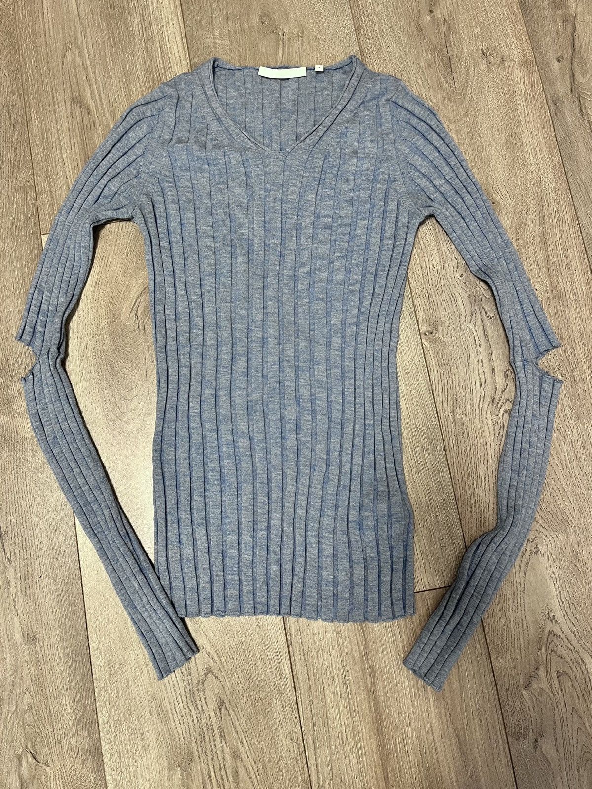 Helmut Lang Helmut Lang Elbot Slash cut out ribbed blue long sleeve Size S / US 4 / IT 40 - 1 Thumbnail