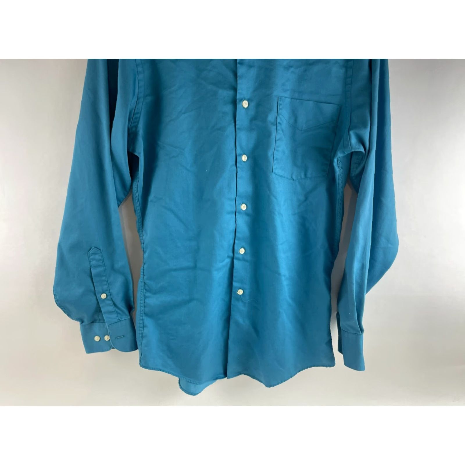 Arrow Arrow Shirt Men 14.5 32/33 Blue Sateen Fitted Button-Up Long Sleeve Pocket Size US M / EU 48-50 / 2 - 4 Thumbnail