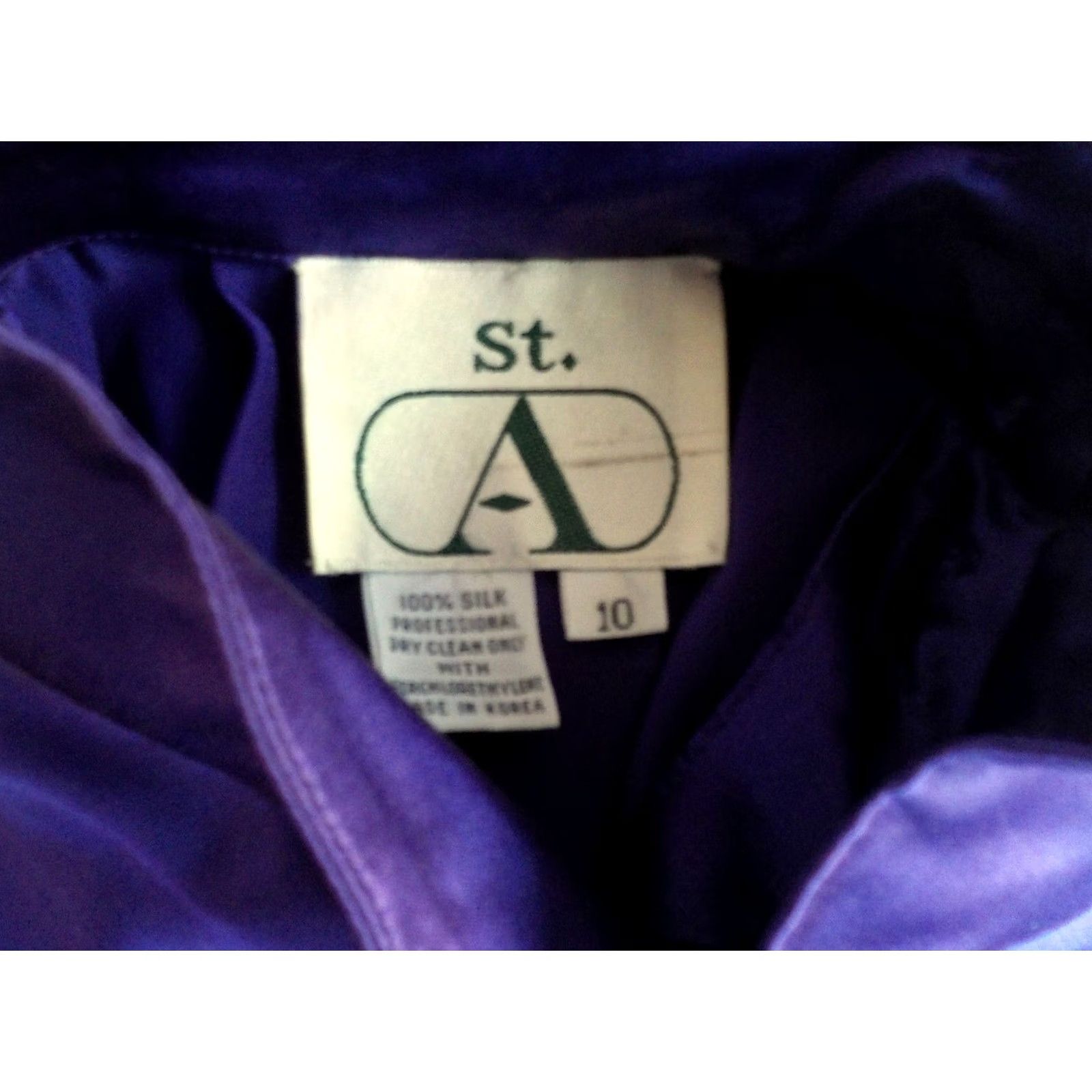 Vintage ST. A Purple 100% Silk High Collar Button Neckline Sleeveless Blouse - Size 10 - Tunic - Regular - Womens Size L / US 10 / IT 46 - 5 Thumbnail