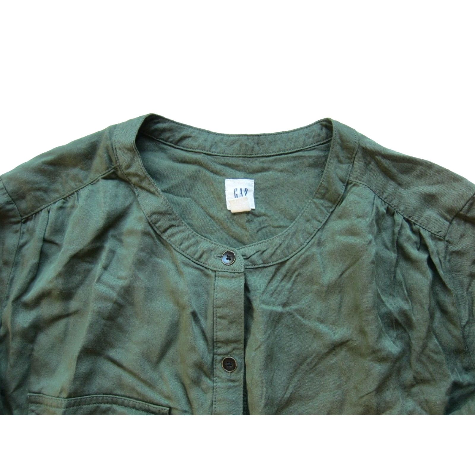 Gap GAP Army Green Long Sleeve One-Piece Jumpsuit XS 100% Rayon Pocket Romper Women Regular Manufacturing Style: Jumpsuit Theme: Army Size XS / US 0-2 / IT 36-38 - 4 Thumbnail