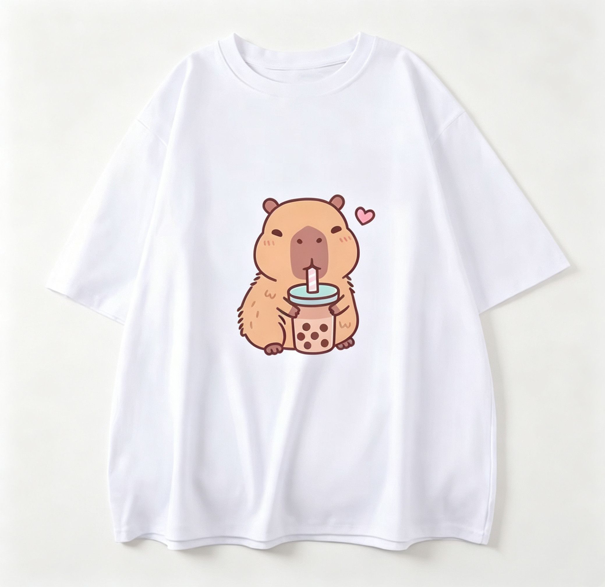 Japanese Brand Street Y2K Anime Capybara Bubble Tea Print Sky White T-Shirt Size US S / EU 44-46 / 1 - 1 Thumbnail