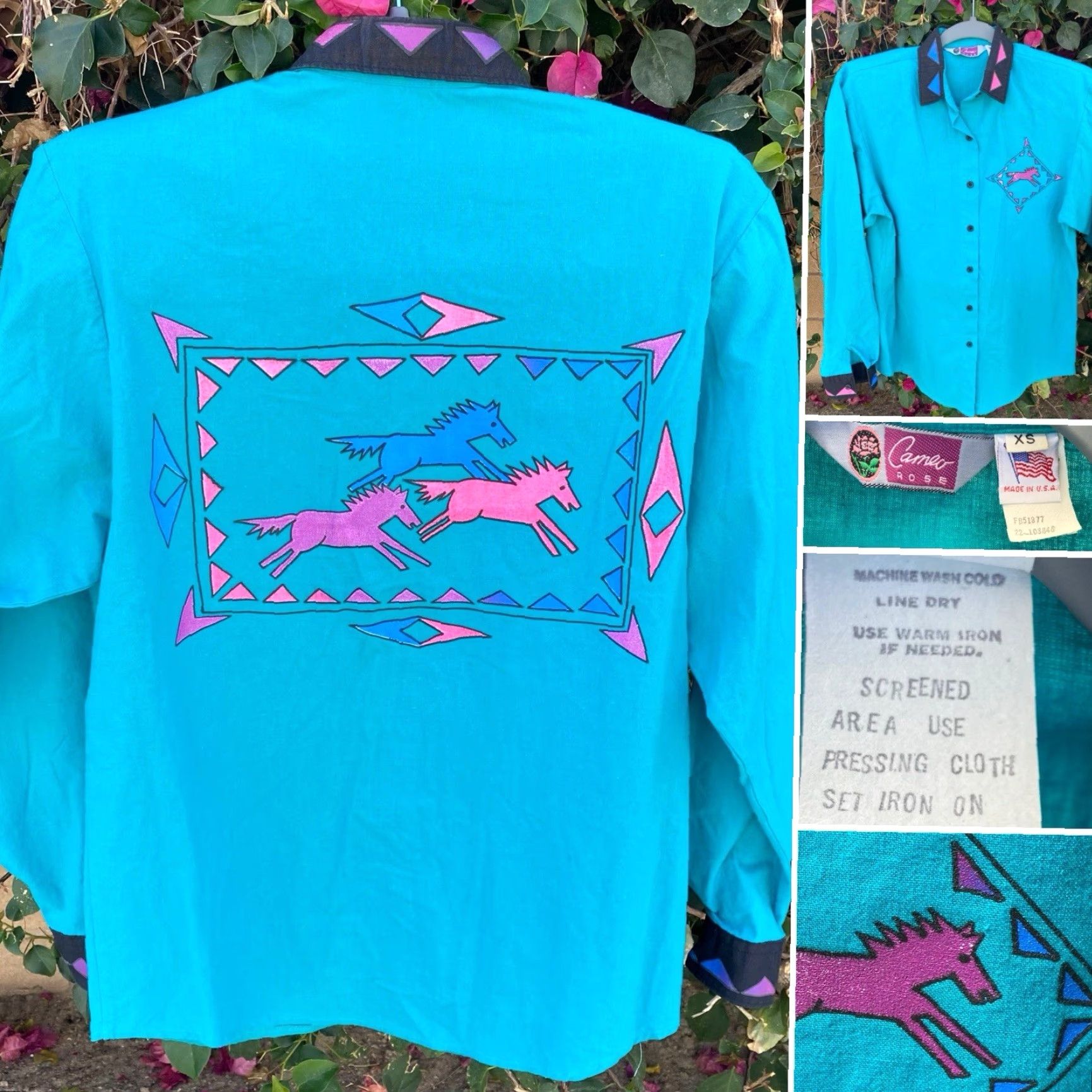 Vintage Vtg Cameo Rose Western Southwestern Shirt Top Blouse Horses 80s 90s Cowgirl XS Size XS / US 0-2 / IT 36-38 - 2 Thumbnail