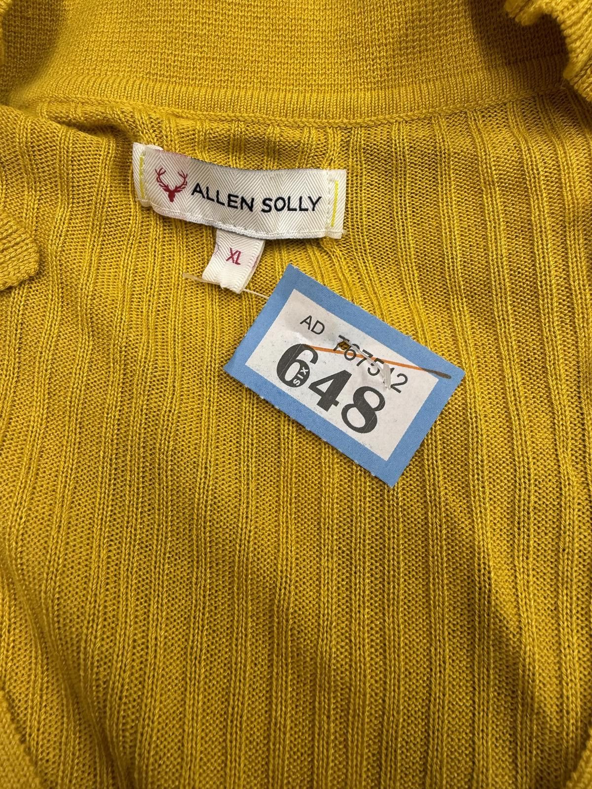 Allen Solly Allen Solly Mustard Yellow Ribbed Knit Top with Ruffle Trim, Size XL / US 12-14 / IT 48-50 - 2 Thumbnail