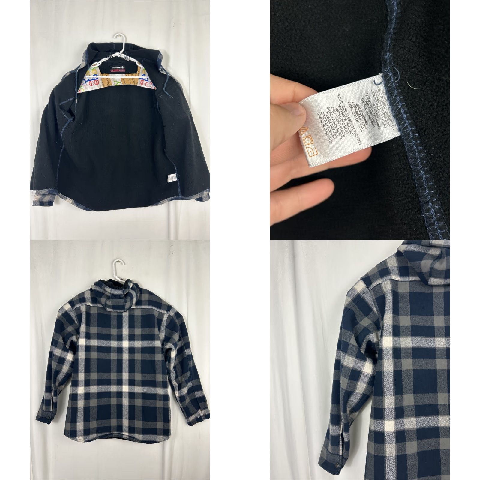 CLOSED Wolverine Mens Jacket XL Snap Close Flannel Hooded w/ Fleece Lining Blue Plaid Jacket Size US XL / EU 56 / 4 - 8 Thumbnail