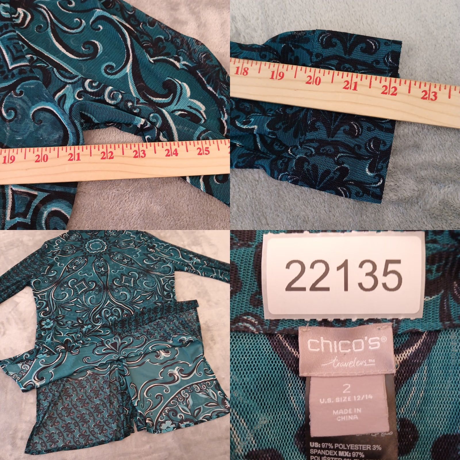 Vintage Chico'S Travelers Shirt Dress US Size 12 Green Geometric Sheer Long Sleeve Slit Size XL / US 12-14 / IT 48-50 - 8 Thumbnail