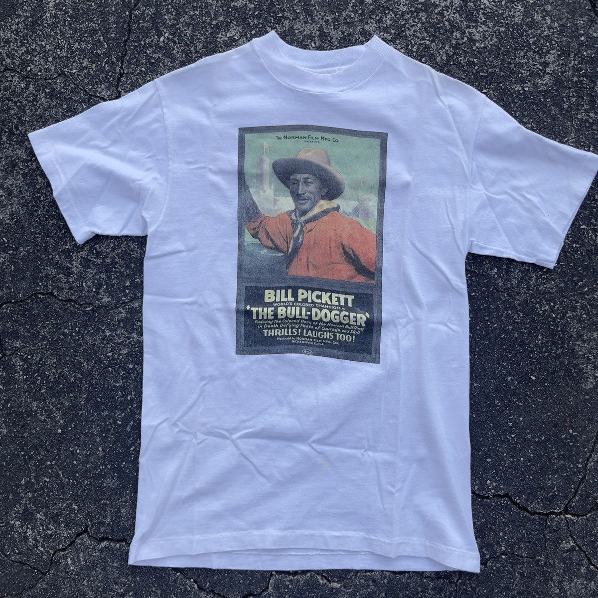 image of Bill Picket Black Cowboy Hanes Single Stitch Shirt in White, Men's (Size Small)