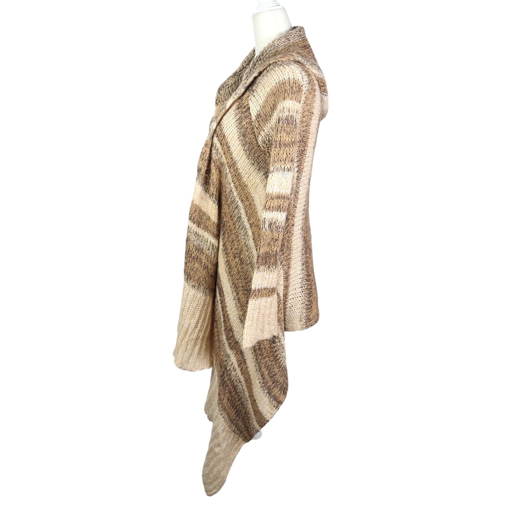 Vintage Ashley 26 International Cardigan Sweater Hoodie Stripe Knit Drape Front Brown Tan M Women Long Sleeve Bohemian Skeet? Size M / US 6-8 / IT 42-44 - 3 Thumbnail