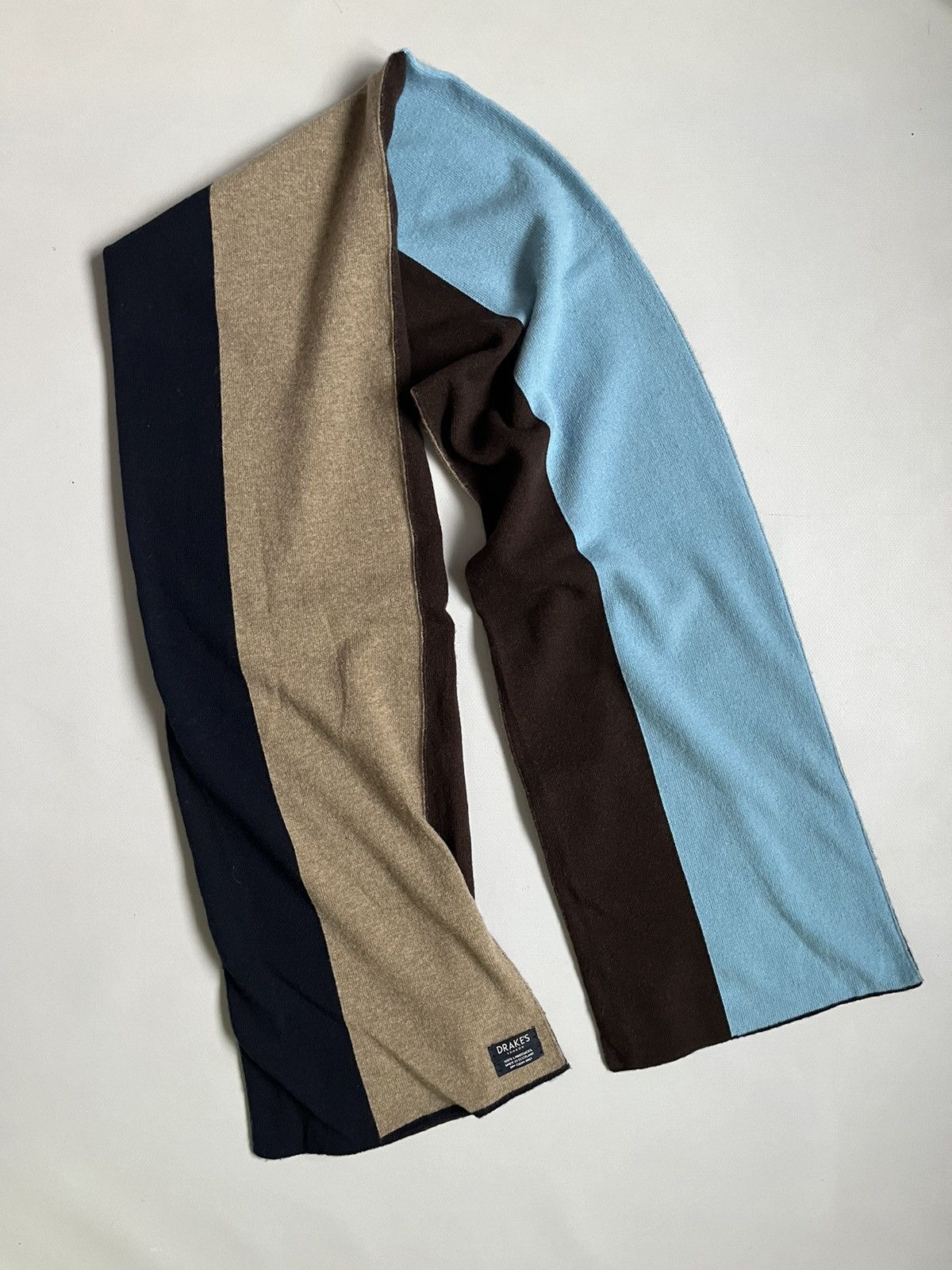 Drake's DRAKE`S LONDON Unisex Scotland Lambswool Blue Brown Scarf Size ONE SIZE - 2 Thumbnail