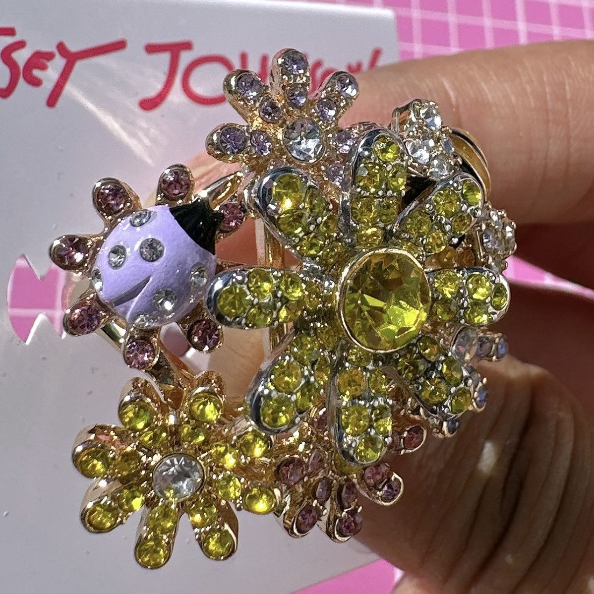 Betsey Johnson Betsey Johnson crystal paved yellow pink white flowers Size ONE SIZE - 4 Thumbnail