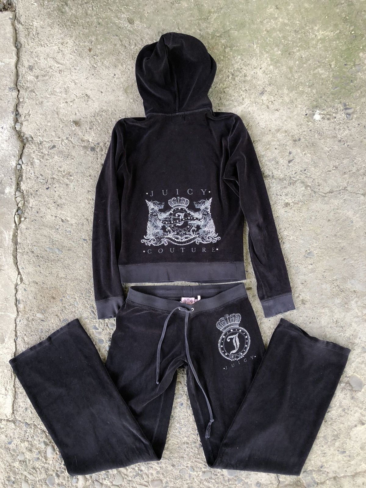 image of Juicy Couture Vintage Juicy Coture Velour Y2K Tracksuit Made In Usa in Black, Women's (Size 22)
