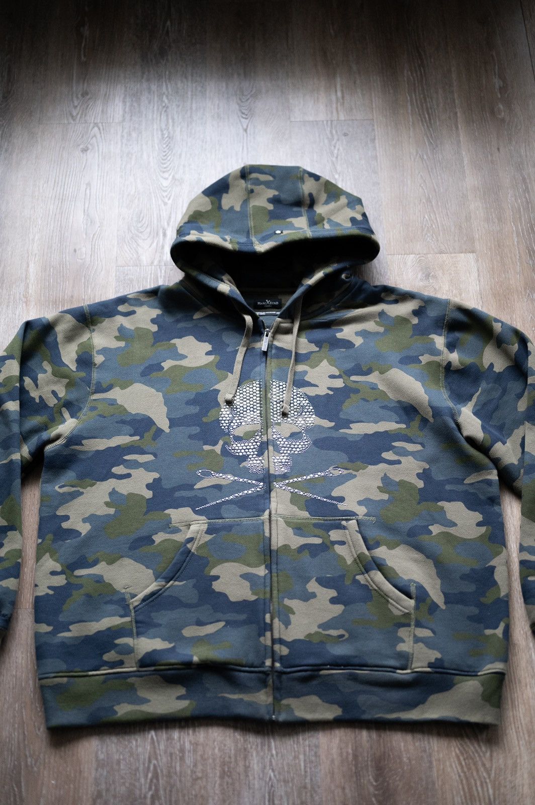 Image of Mark Ecko Vintage Y2K Marc Ecko Camo Zip Hoodie in Camouflage, Men's (Size 2XL)