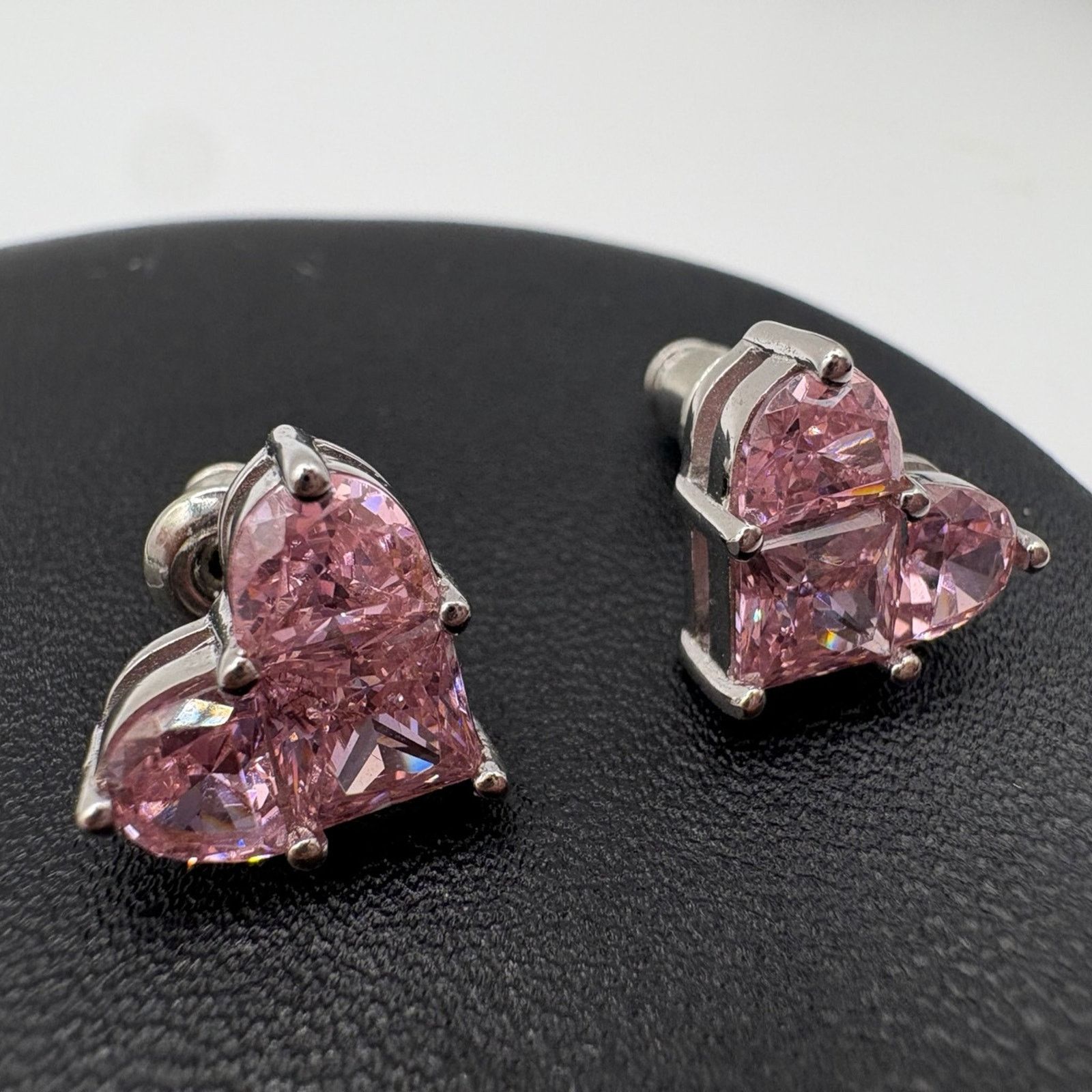 Other 925 Sterling Silver Lab-Created Pink Sapphire Heart Earrings Size ONE SIZE - 1 Thumbnail