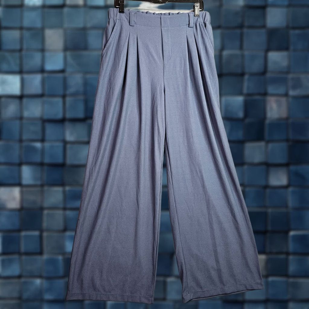 Vintage Halara Women’s Pants Size L Blue Gray Elastic Waist NWT Wide Leg Casual Comfortable Polyester Elastane Regular Mens/Womens? Size 36" / US 14 / IT 50 - 1 Thumbnail