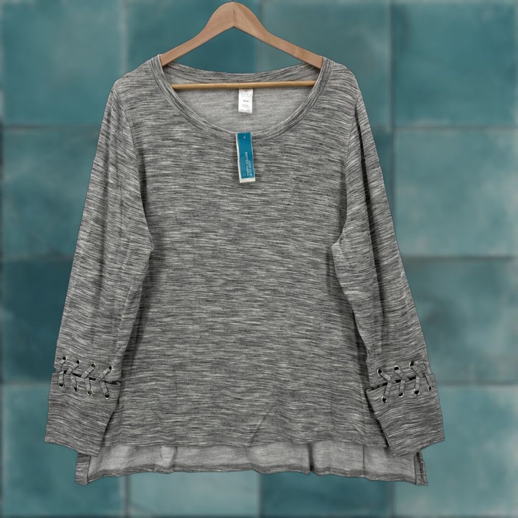 Vintage LIVI Active Pullover Womens 2X Gray Lace-Up Sleeve High-Low Hem Soft Size XXL / US 16-18 / IT 52-54 - 1 Thumbnail