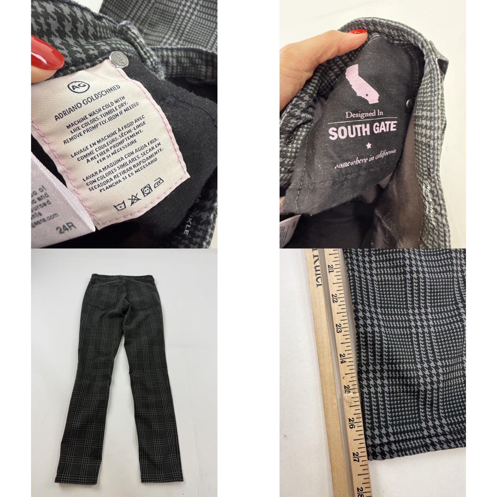 Vintage Adriano Goldschmied Jeans Womens 24R Gray Check Mid Rise Prima Ankle Stretch Jeans Women Gray Check Slim Rise Mid 5-Pocket Denim Casual Everyday Size 42" / US 20 - 8 Thumbnail