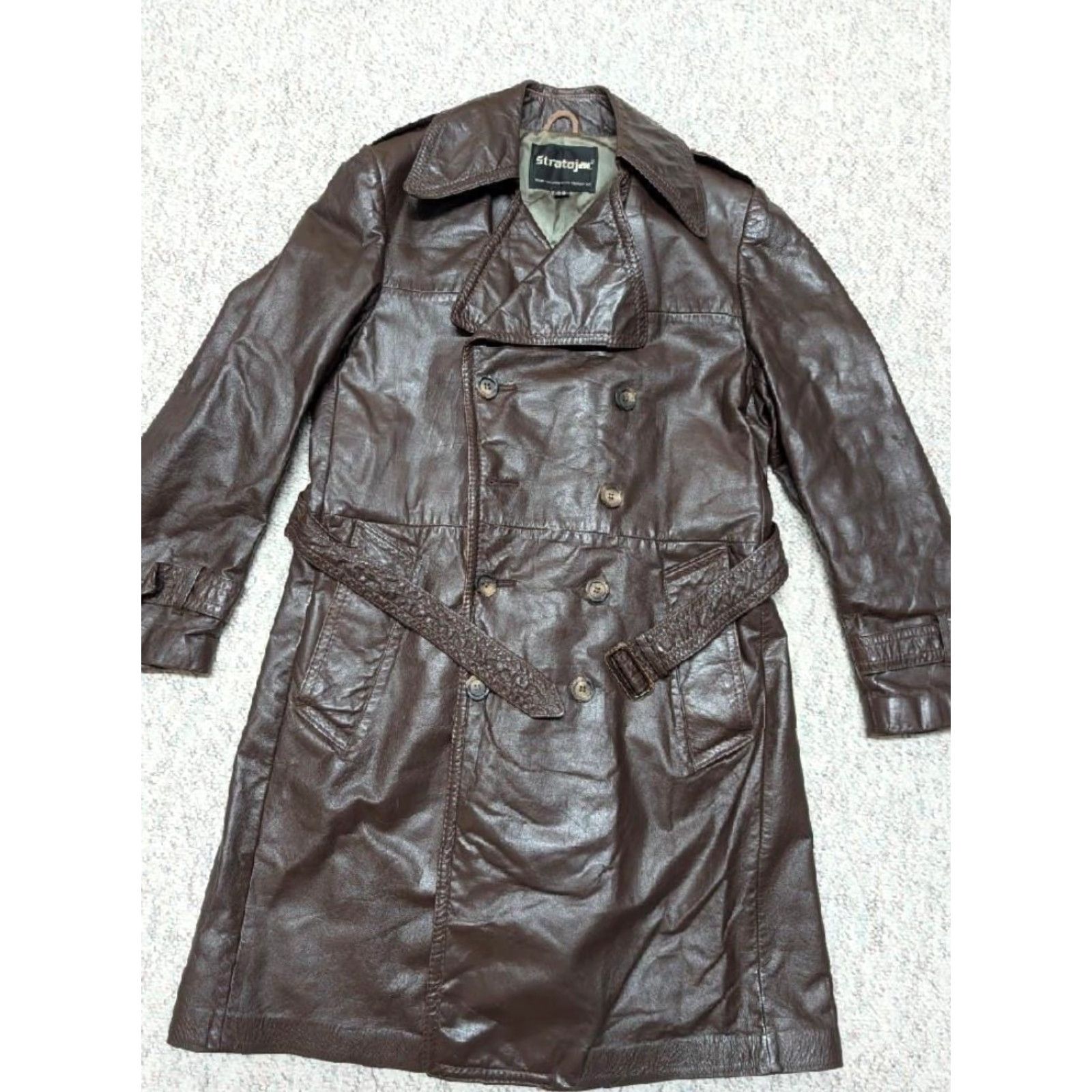 Doublet VINTAGE Stratojac leather coat - belted double breasted brown cowhide - 38 Chest Mens 1970s overcoat Size US S / EU 44-46 / 1 - 7 Thumbnail