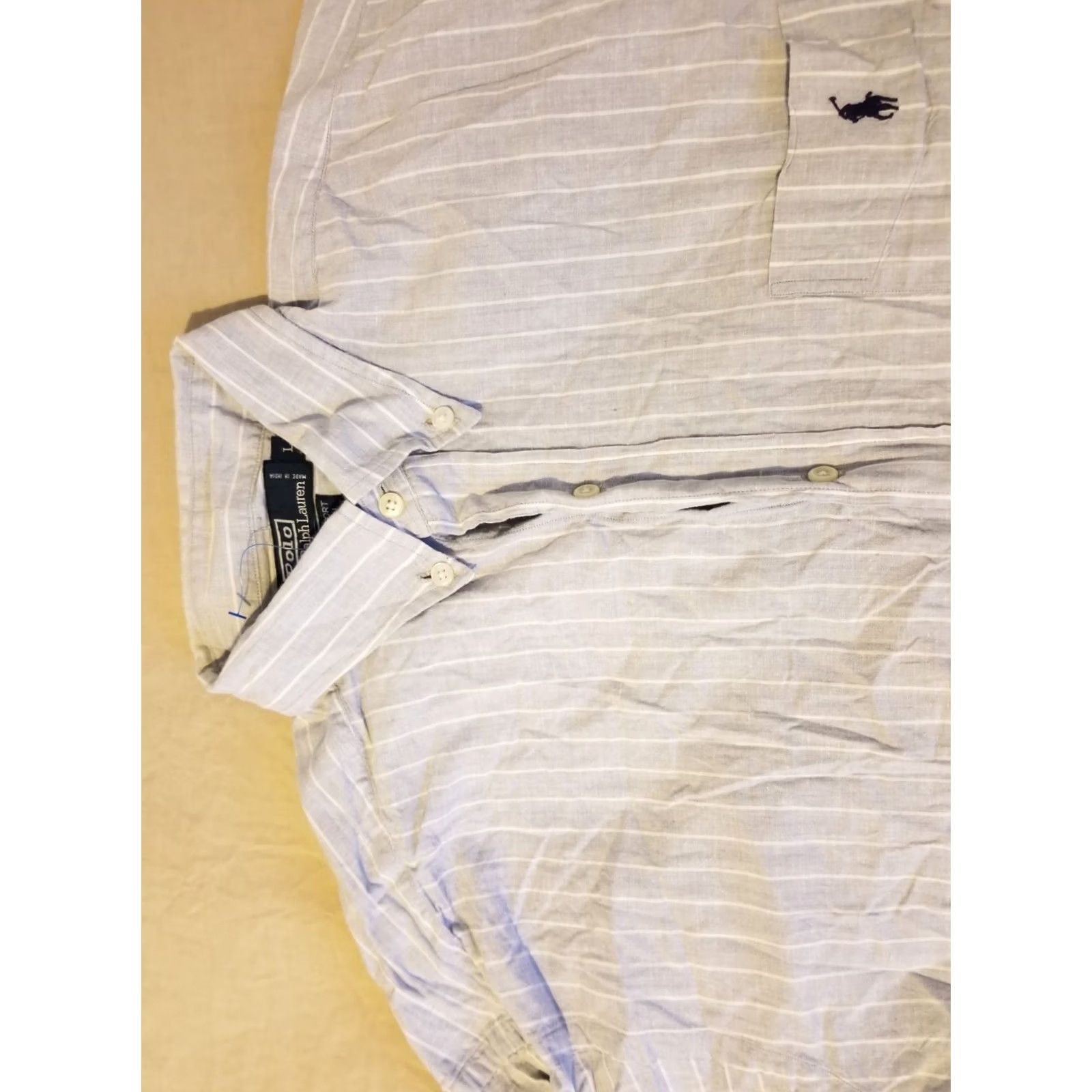 Polo Ralph Lauren Mens Polo Ralph Lauren Dress Shirt L Large Blue Button Cotton Size 42R - 2 Thumbnail