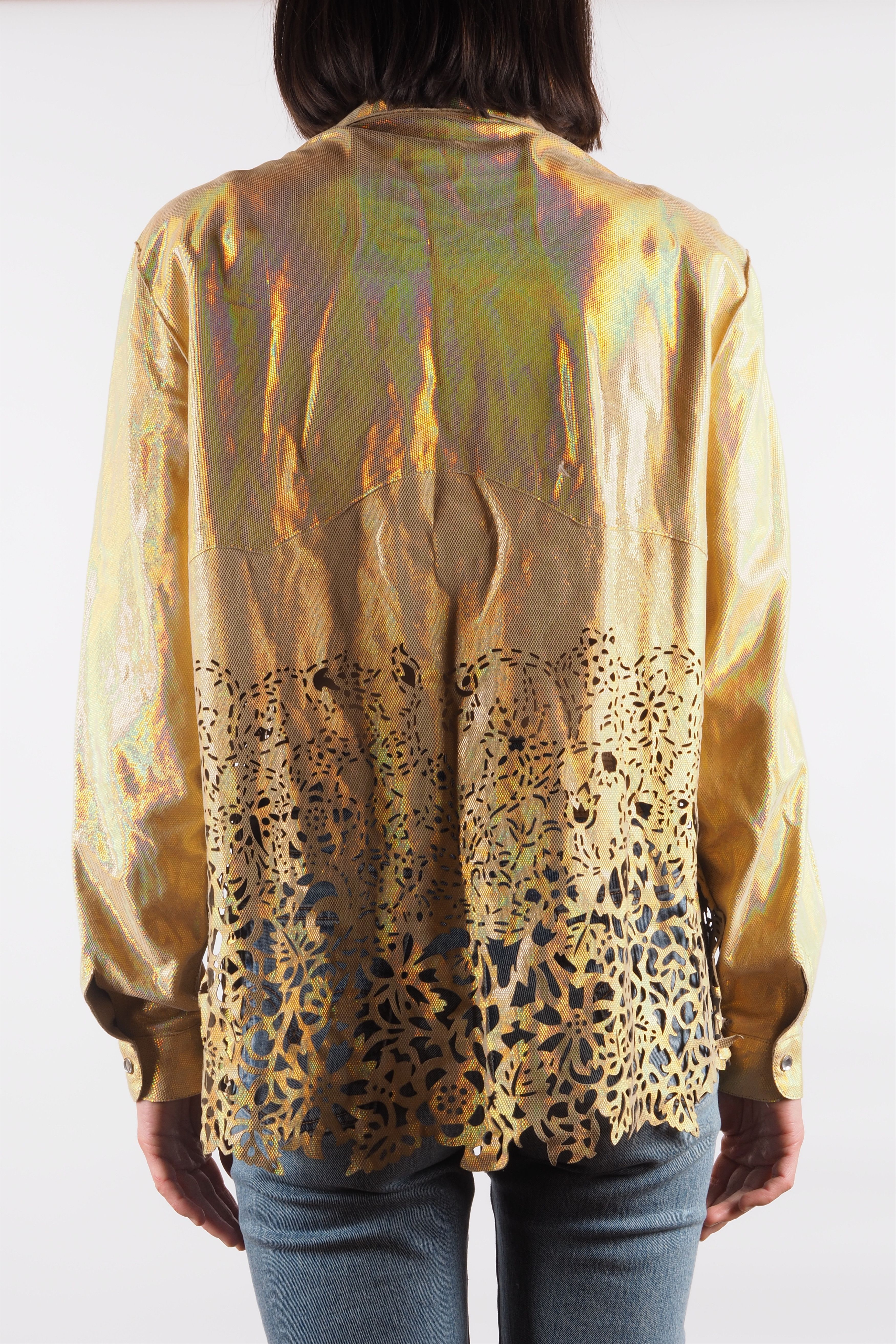 Roberto Cavalli × Vintage Roberto Cavalli Vintage Iridescent Leather Blouse Shirt Size L / US 10 / IT 46 - 4 Thumbnail