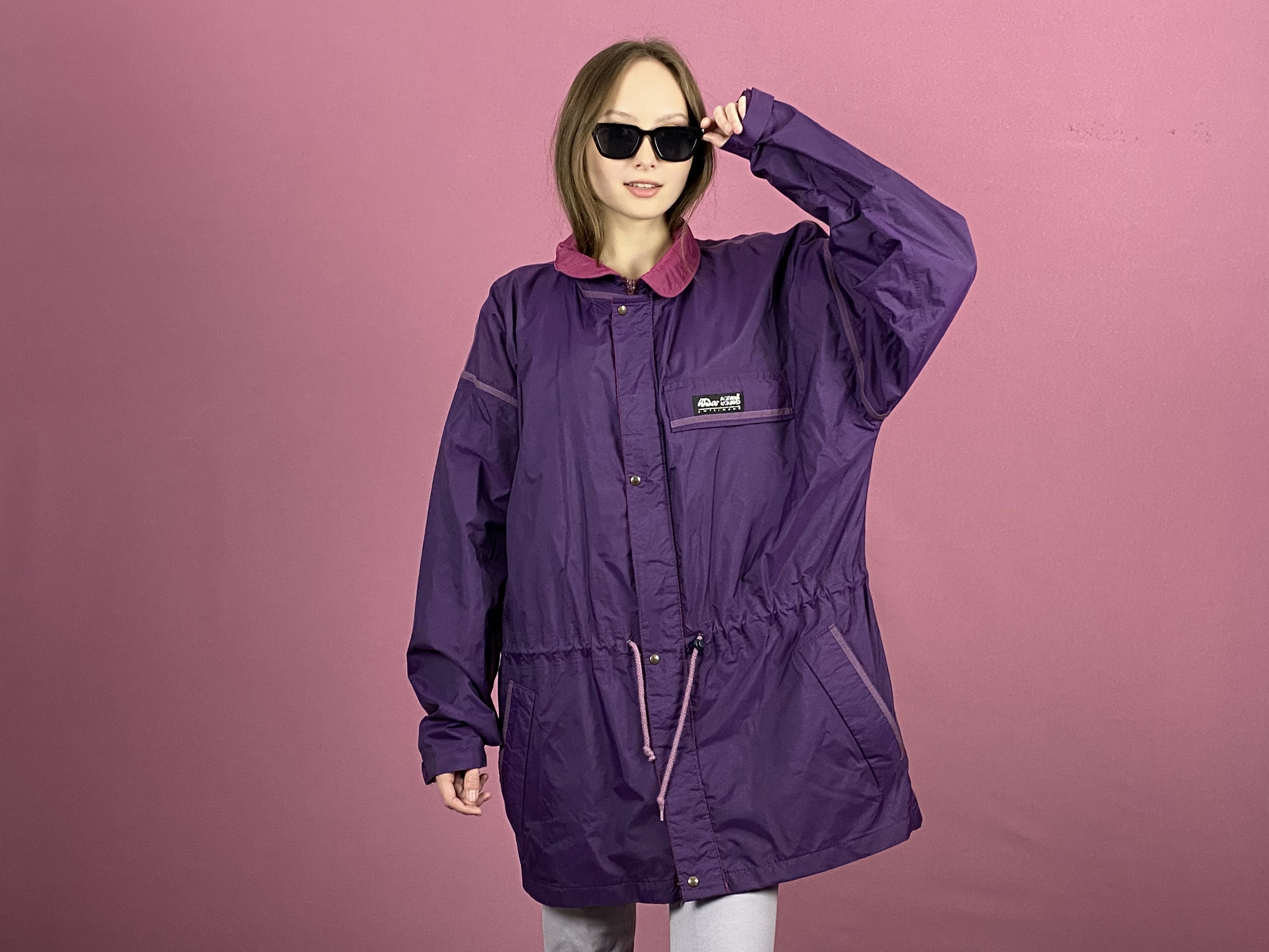 Vintage 90s Aqua Guard Vintage Women's Raincoat - L Purple Nylon Size L / US 10 / IT 46 - 4 Thumbnail
