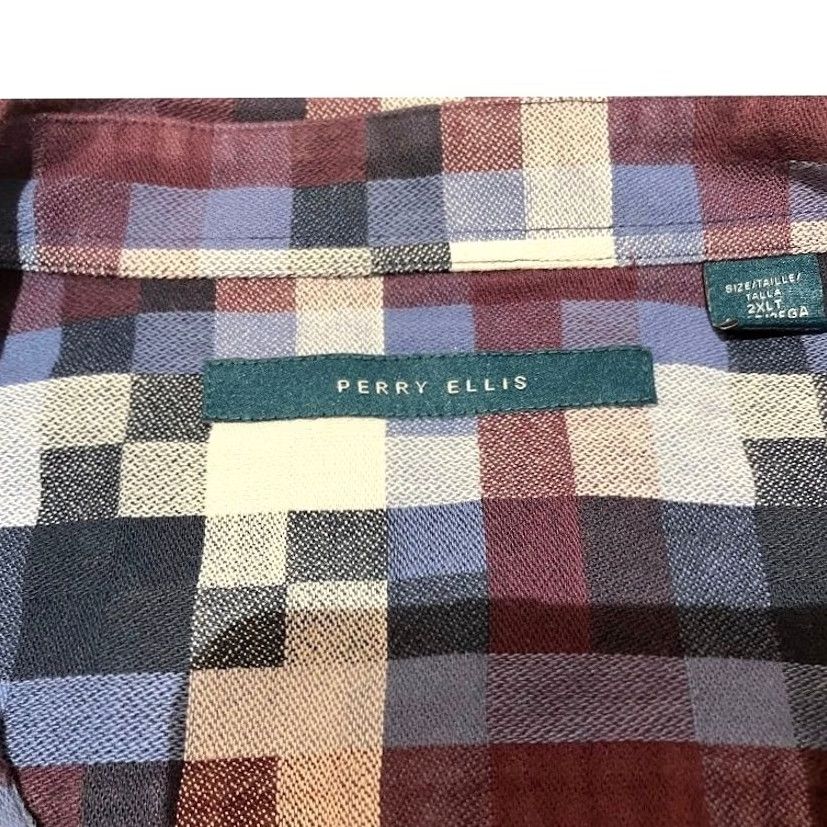 Perry Ellis Perry Ellis Shirt Mens 2XLT Red Men Square Plaid Long Sleeve Button Down Size Maroon Size US XXL / EU 58 / 5 - 3 Thumbnail