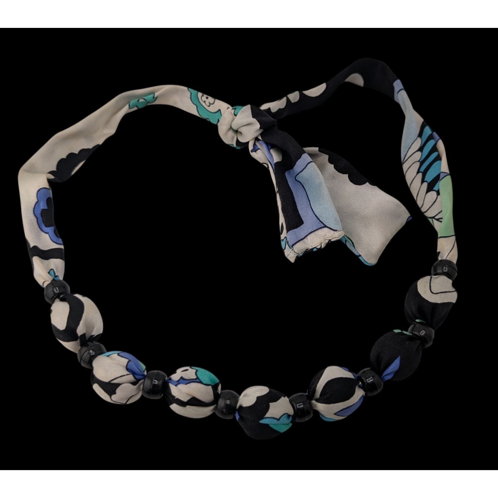 Other Vintage Beaded Scarf Necklace Black White Blue Retro 60s 70s Size ONE SIZE - 1 Thumbnail