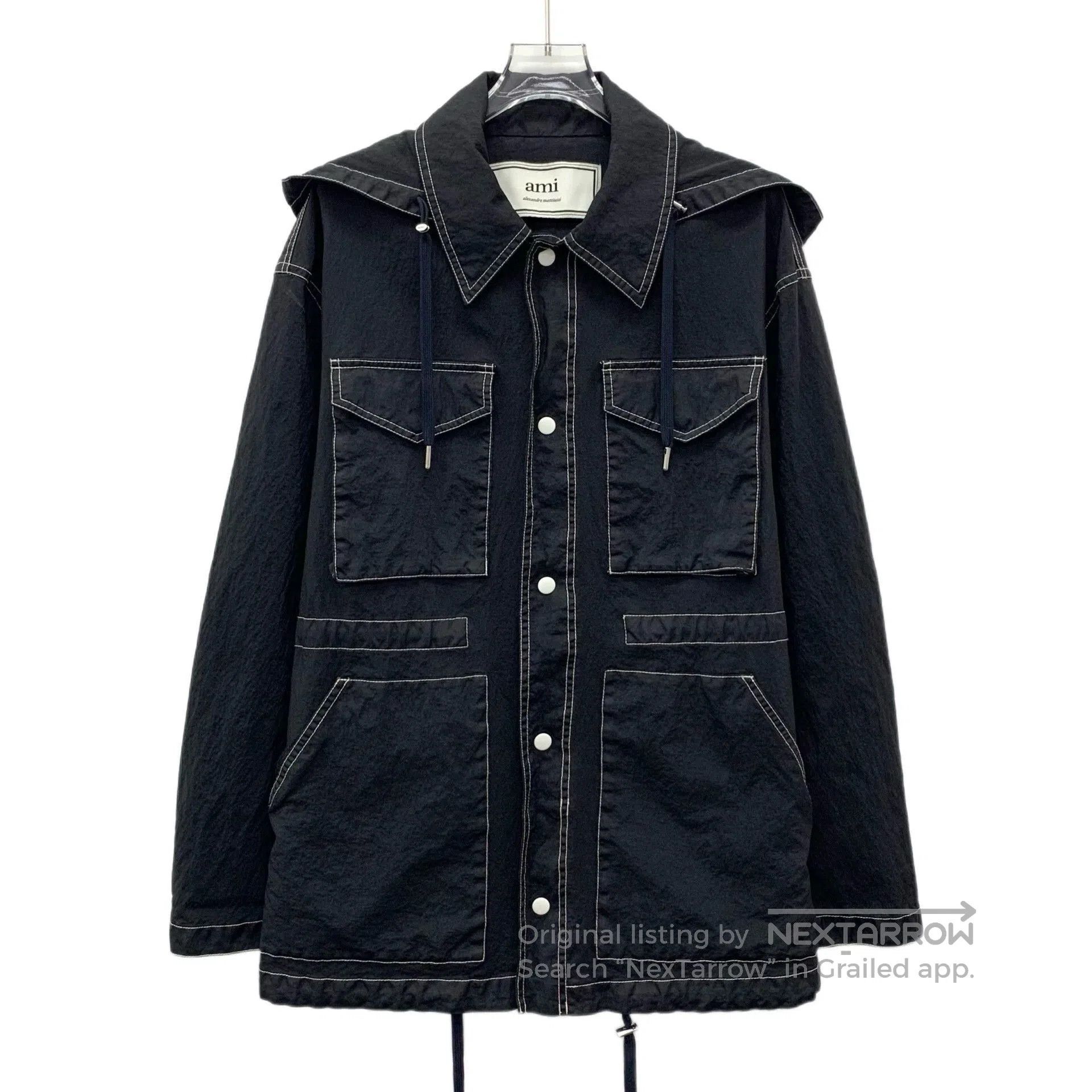 AMI Ami Black Hooded Multi-pocket Trench Coat. Size US M / EU 48-50 / 2 - 1 Thumbnail