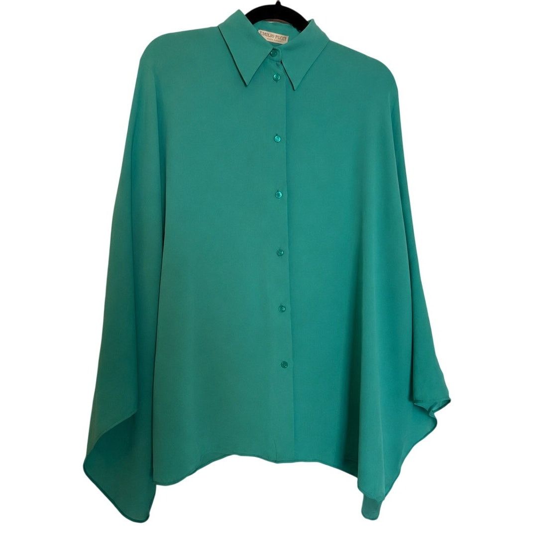 Emilio Pucci Emilio Pucci NWT Teal Silk Shirt Size M / US 6-8 / IT 42-44 - 1 Thumbnail