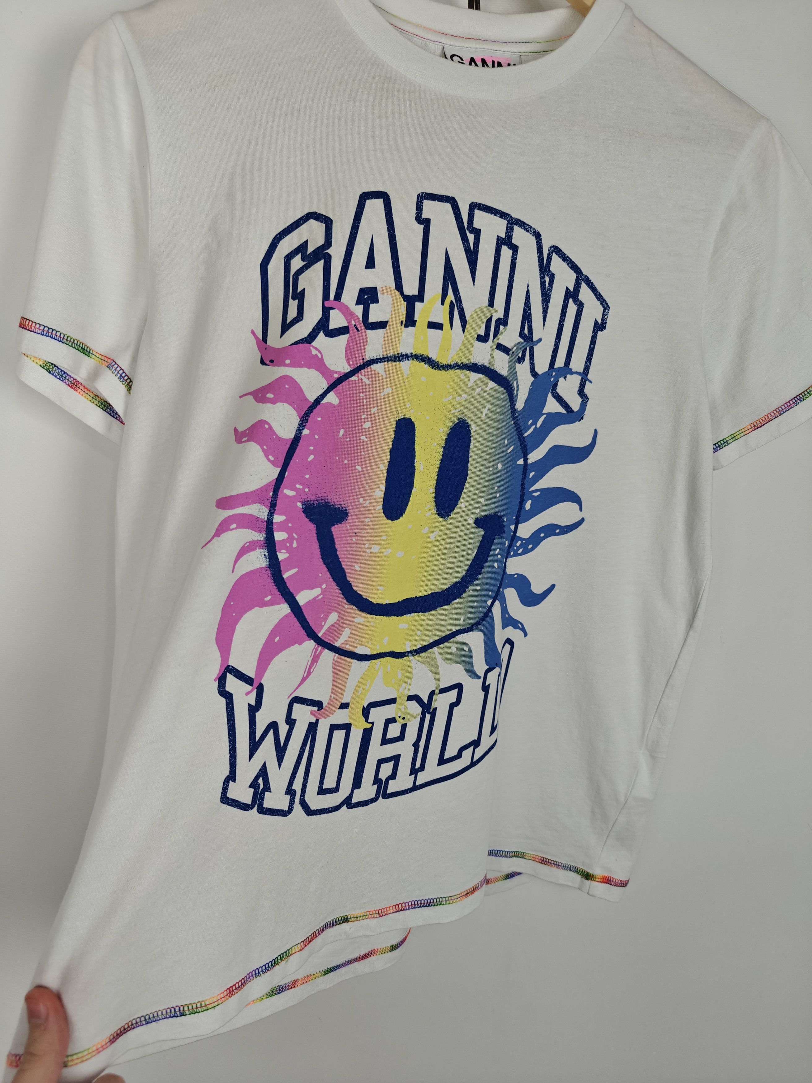 Other Ganni T-Shirt Smile Logo Tee Crewneck White size XXS Size US XXS / EU 40 - 6 Thumbnail