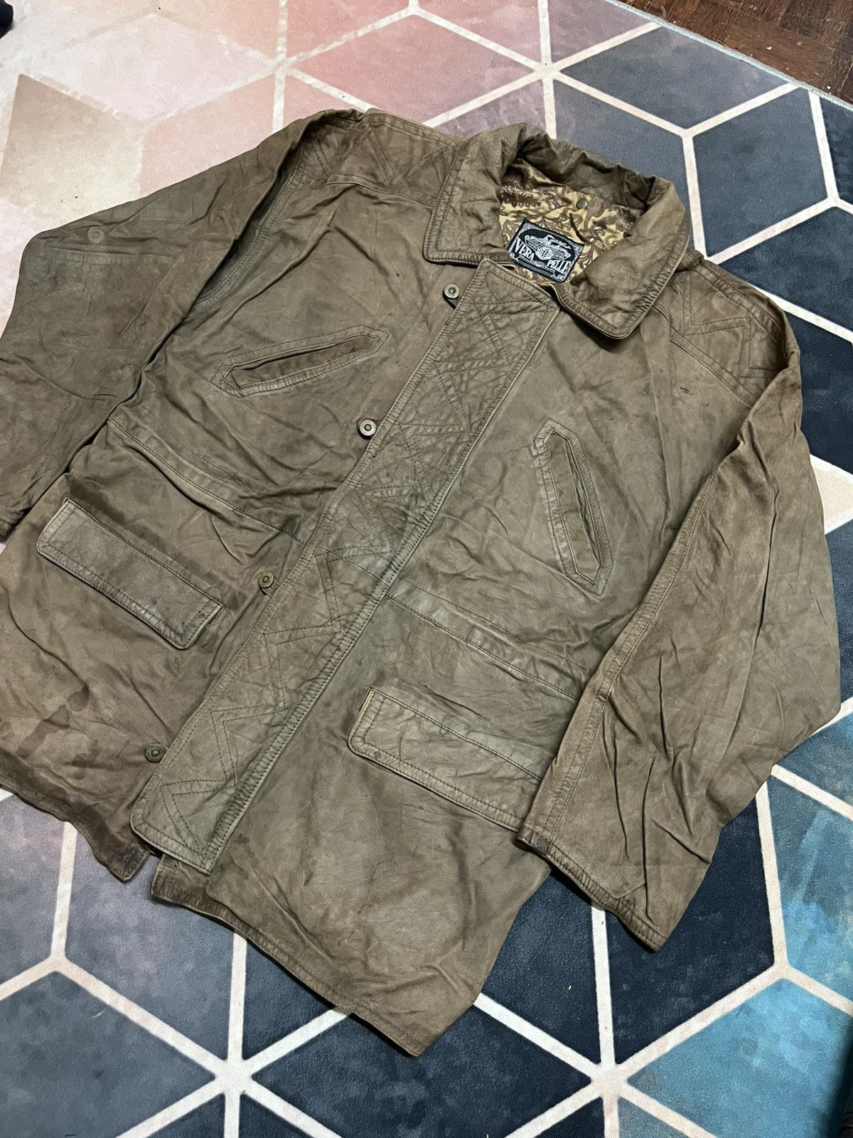 Vera Pelle 💥TRUE VINTAGE ITALY VERA PELLE LEATHER WITH SILK LINING Size US L / EU 52-54 / 3 - 4 Thumbnail
