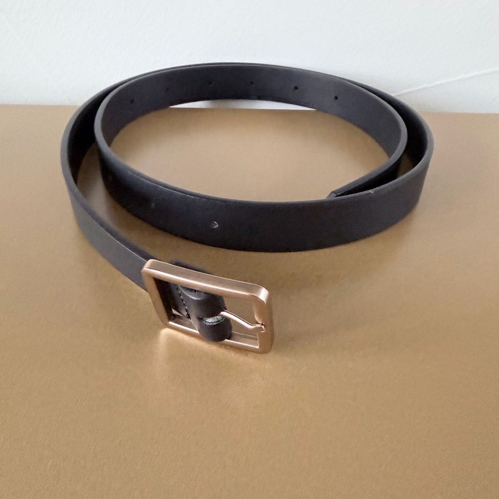 Other New Y2K Goelia Classic Black Leather Belt with Gold Buckle S Size ONE SIZE - 1 Thumbnail