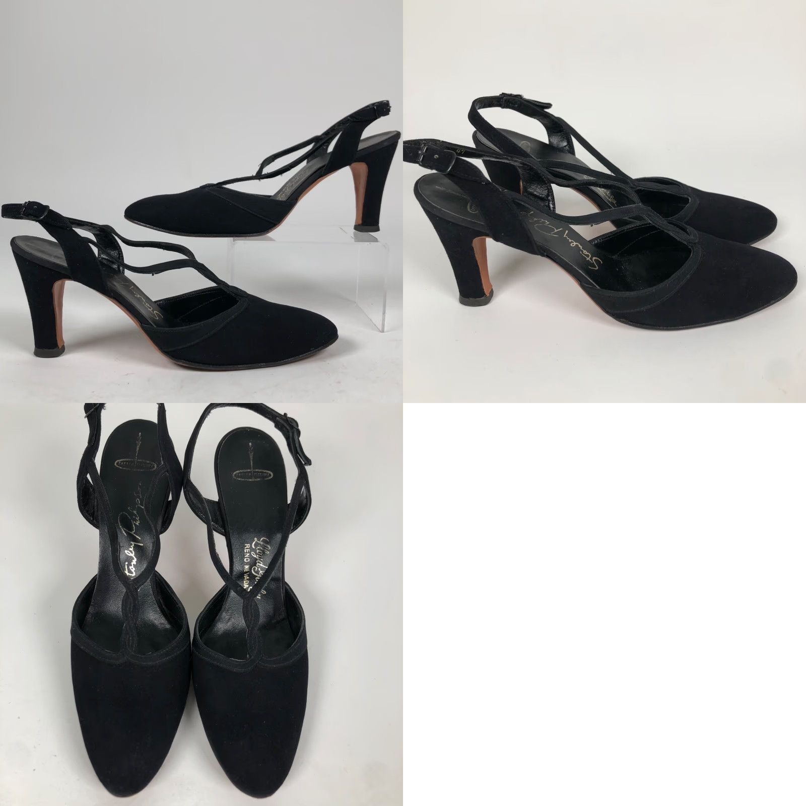 Vintage VINTAGE Stanley Phillipson Womens 7.5 AA Black Suede Slingback Heels Dress Shoes Size M / US 6-8 / IT 42-44 - 9 Thumbnail