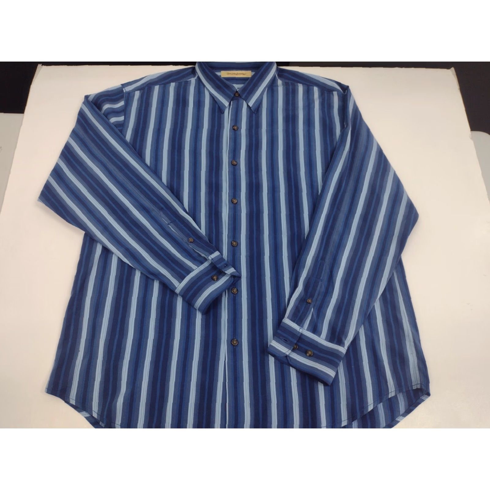 Tommy Bahama TOMMY BAHAMA Shirt Mens XL Silk Blue Striped Long Sleeve Button-Up Collared Aloha 100% Silk Size US XL / EU 56 / 4 - 2 Thumbnail