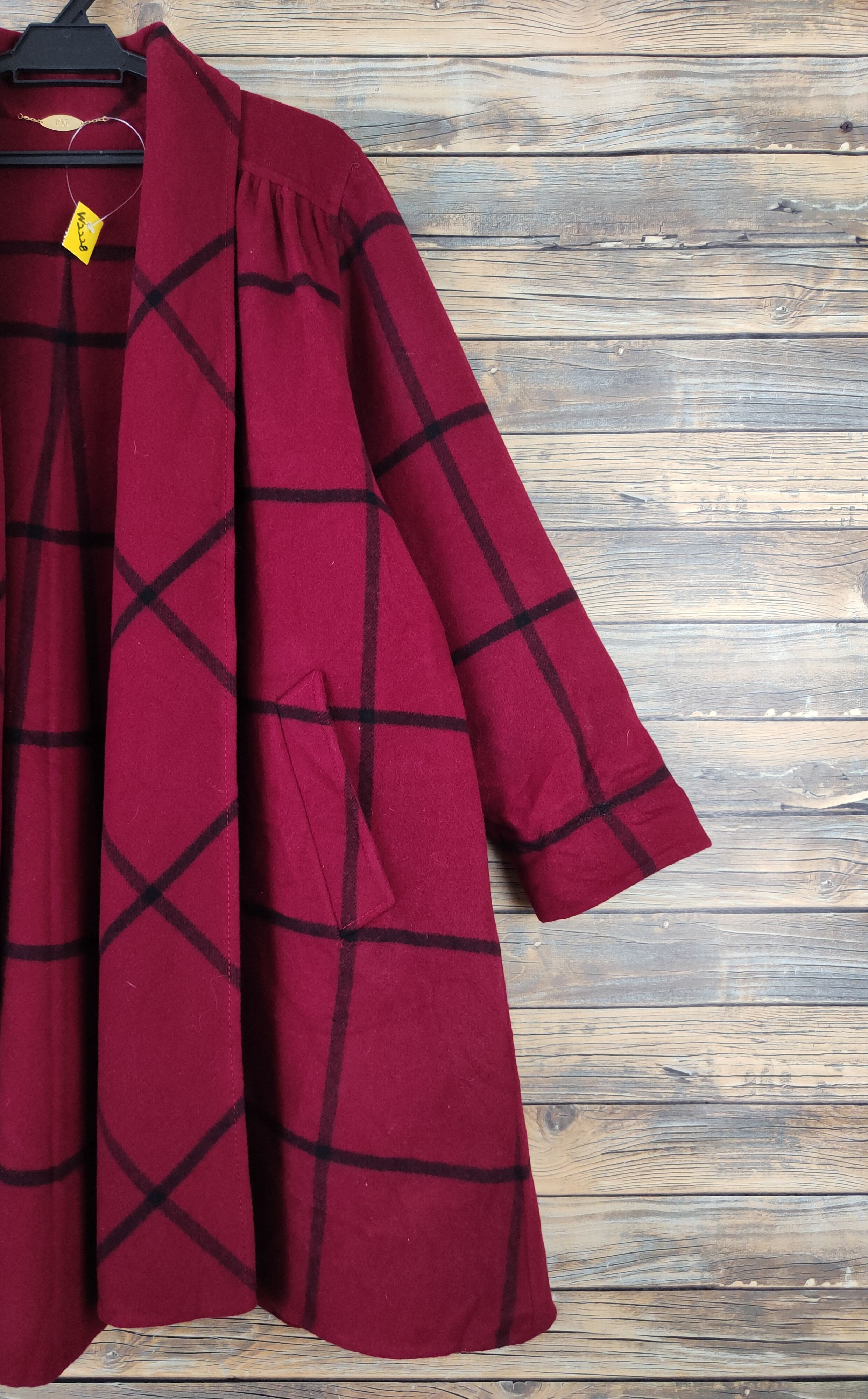 Vintage Pierre Manteam checkered Red Wool Coats #W2228 Size L / US 10 / IT 46 - 5 Thumbnail