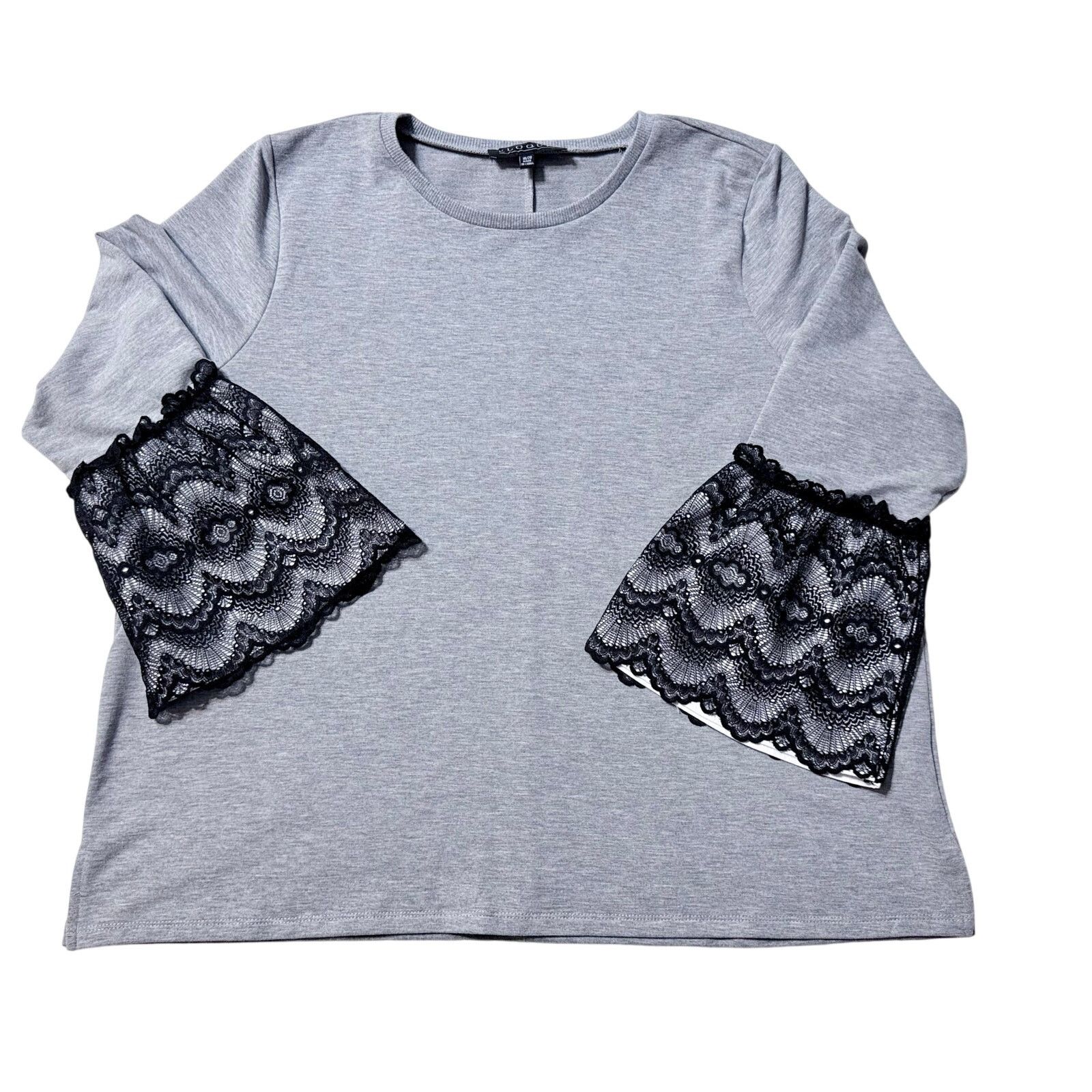 Other ELOQUII Gray Knit Top with Black Lace Bell Sleeve Size 18/20 Size XXL / US 16-18 / IT 52-54 - 1 Thumbnail