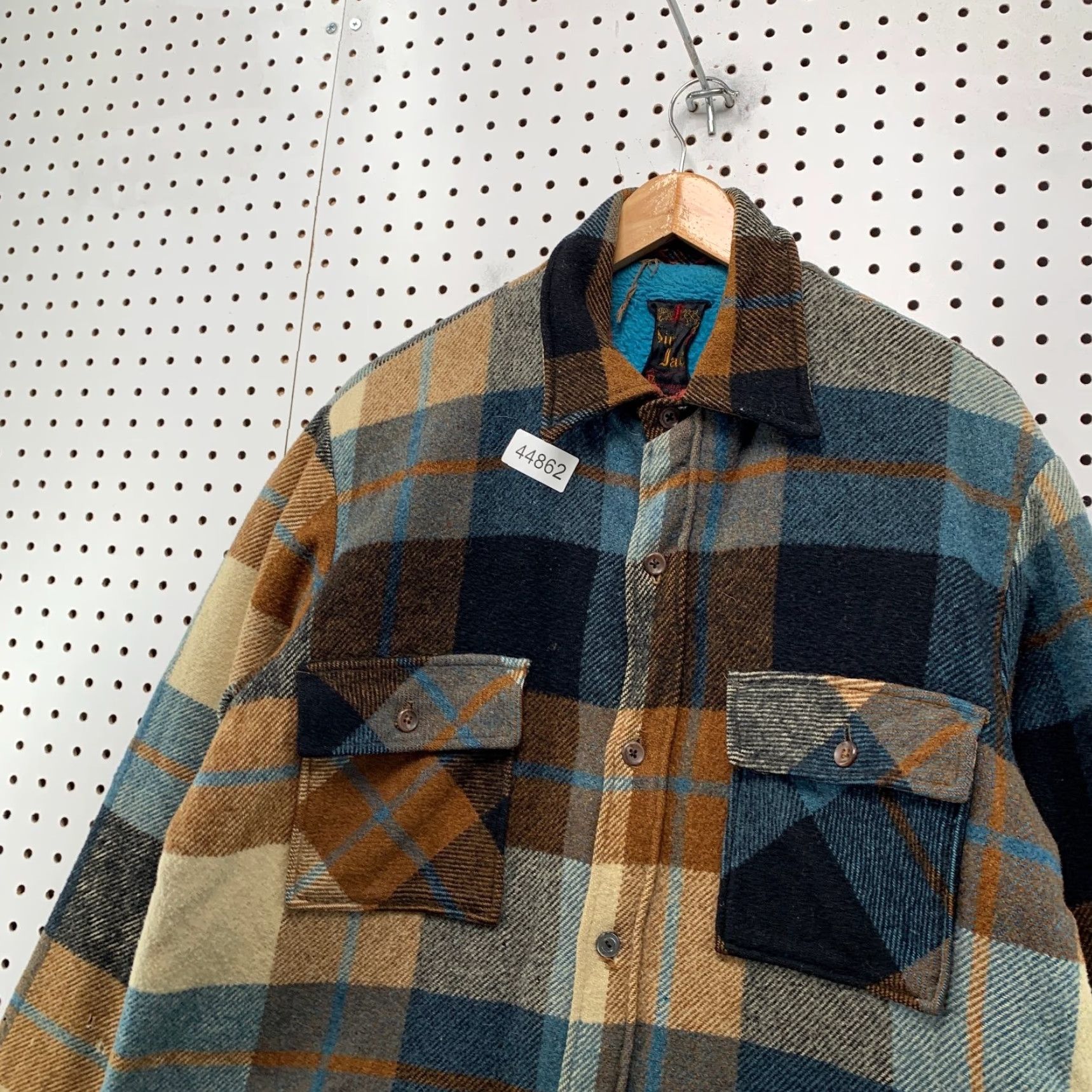 Vintage VINTAGE Sir Jac Button Jacket Mens L Plaid Wool Sherpa Lined 60s 50s Distressed Bomber Jacket Size US L / EU 52-54 / 3 - 4 Thumbnail