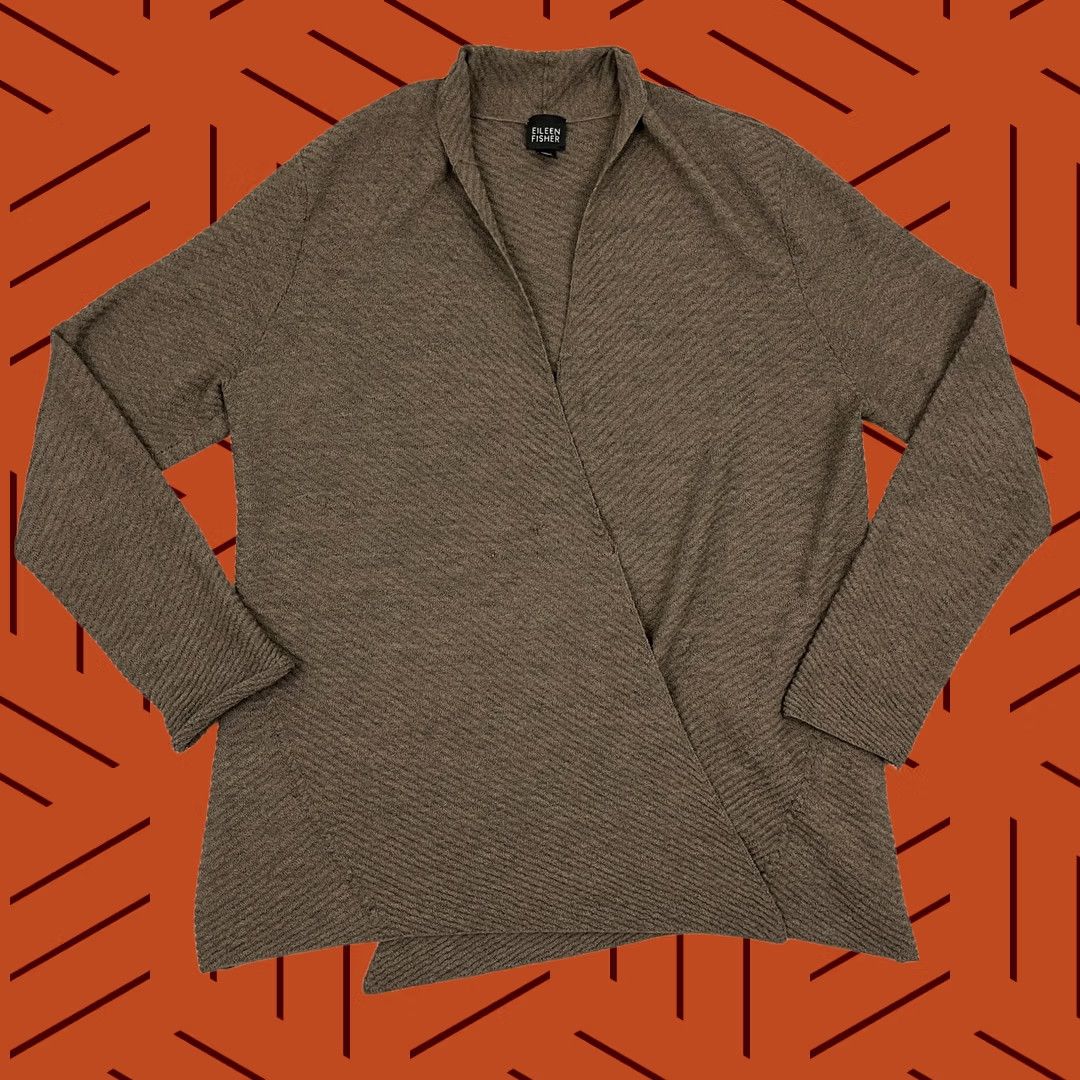 Eileen Fisher VINTAGE Eileen Fisher Cardigan Womens L Brown Wool Italian Knit Open Front Tunic Light Size L / US 10 / IT 46 - 1 Thumbnail