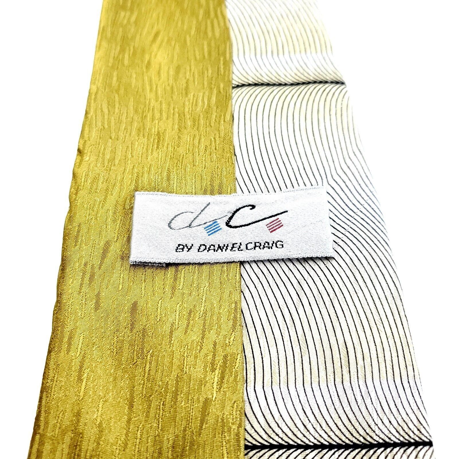 Designer Daniel Craig Yellow Ribbon Abstract Print Silk Tie Size ONE SIZE - 3 Thumbnail