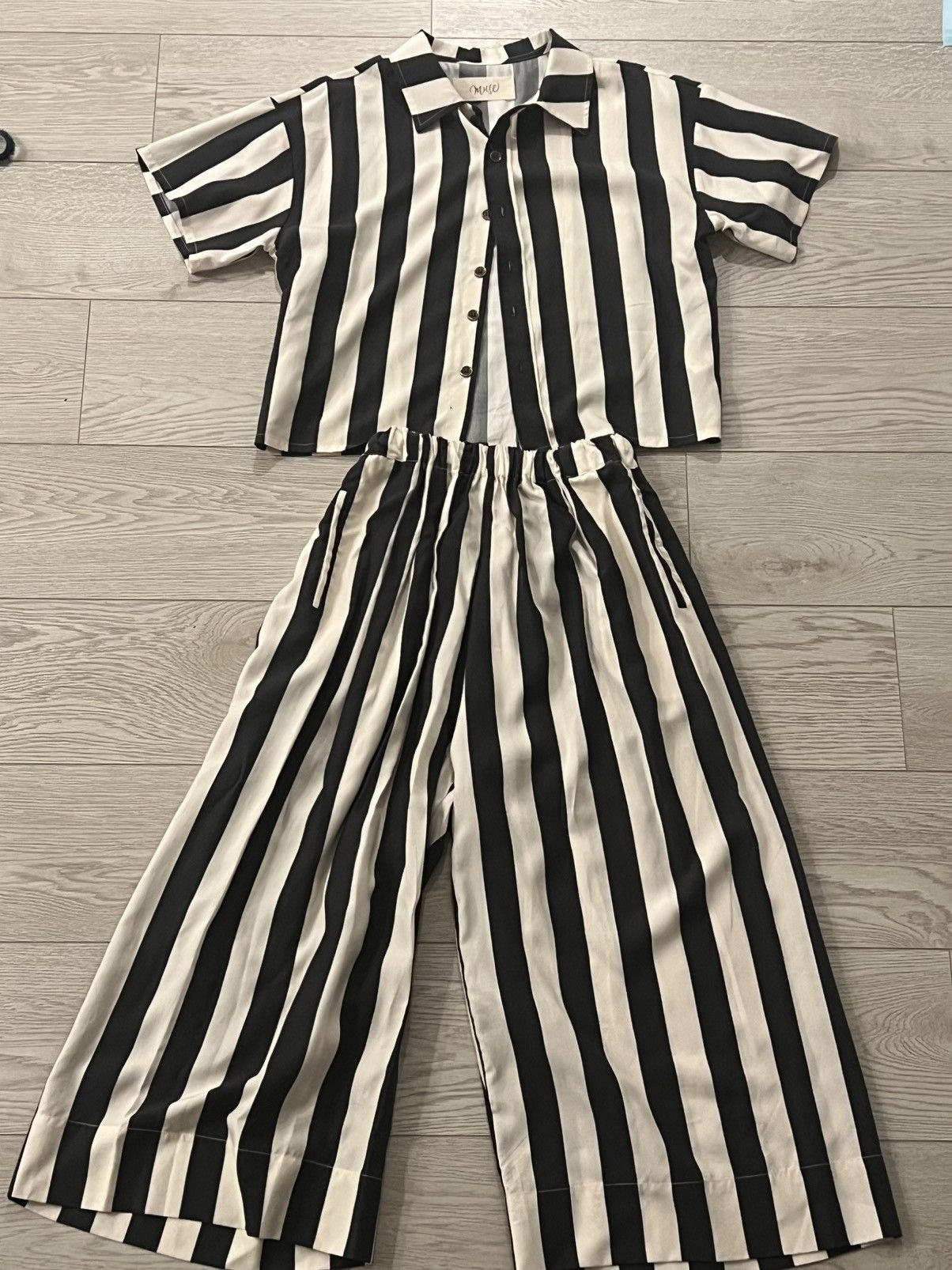 Vintage Muse Stripe Set Wide Pants 100% Lyocell Size 30" / US 8 / IT 44 - 2 Thumbnail