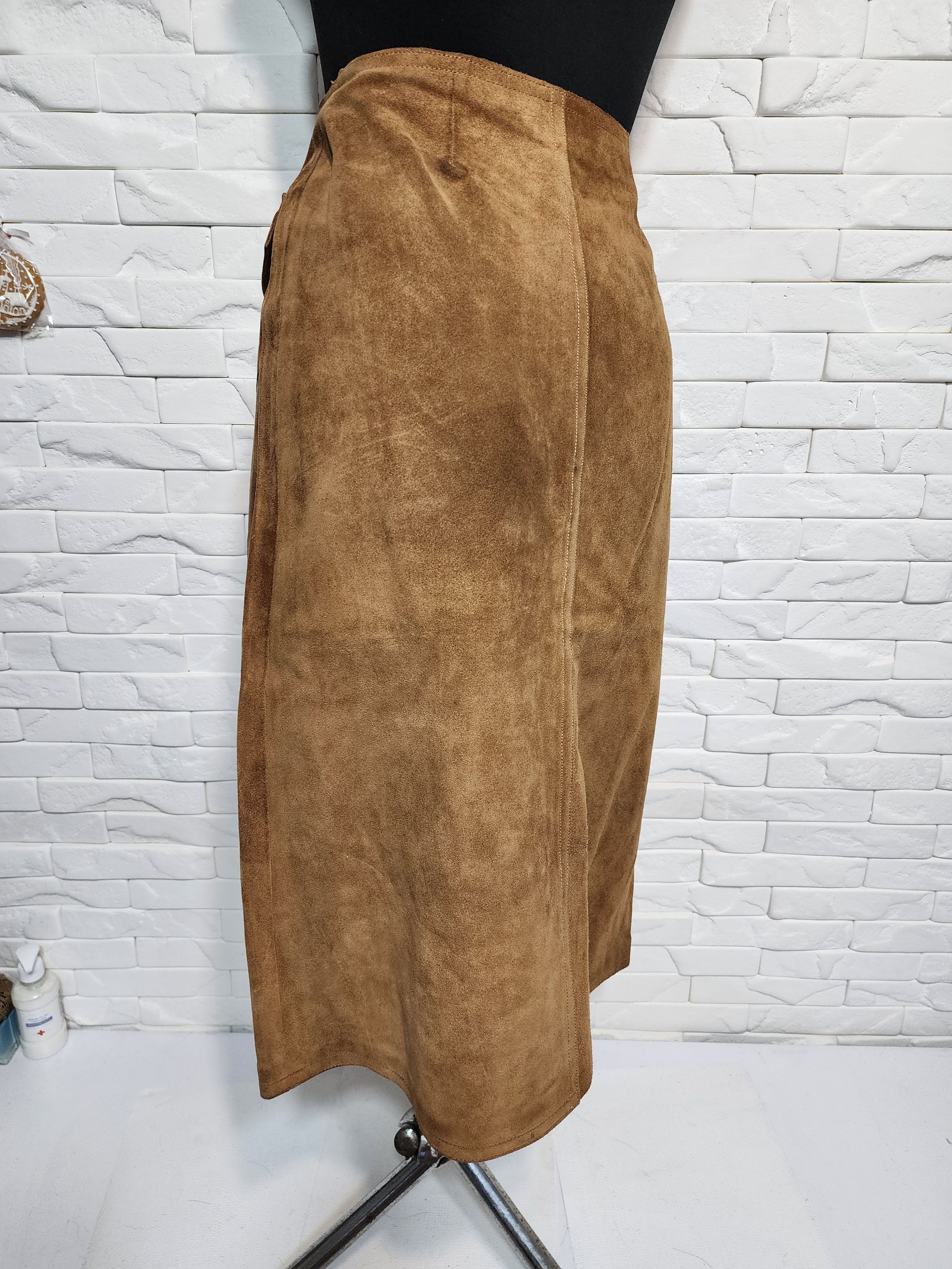 Other Brown Suede Leather Skirt, Metal Buttons Fasteners Size 28" / US 6 / IT 42 - 6 Thumbnail